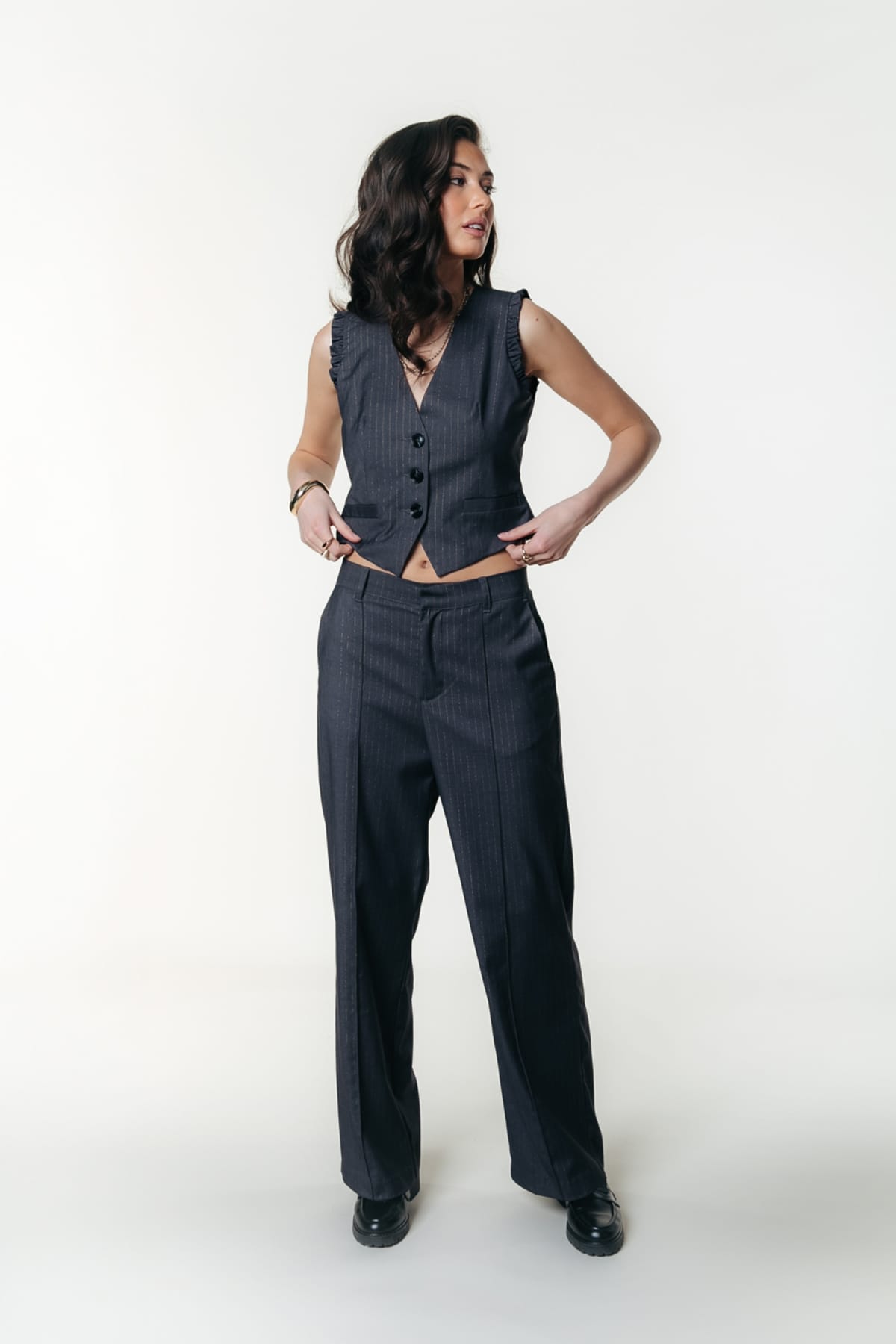 Hose Rus Lurex Pinstripe Dark Grey