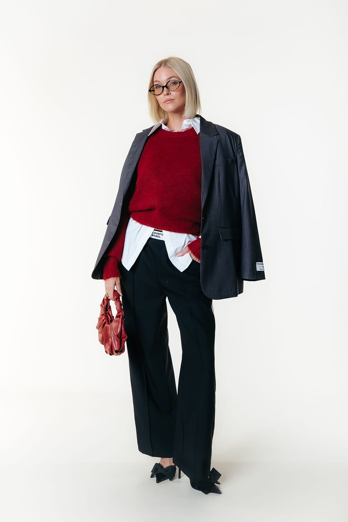 Blazer Gemma Lurex Pinstripe Dark Grey Blazer Colourful Rebel