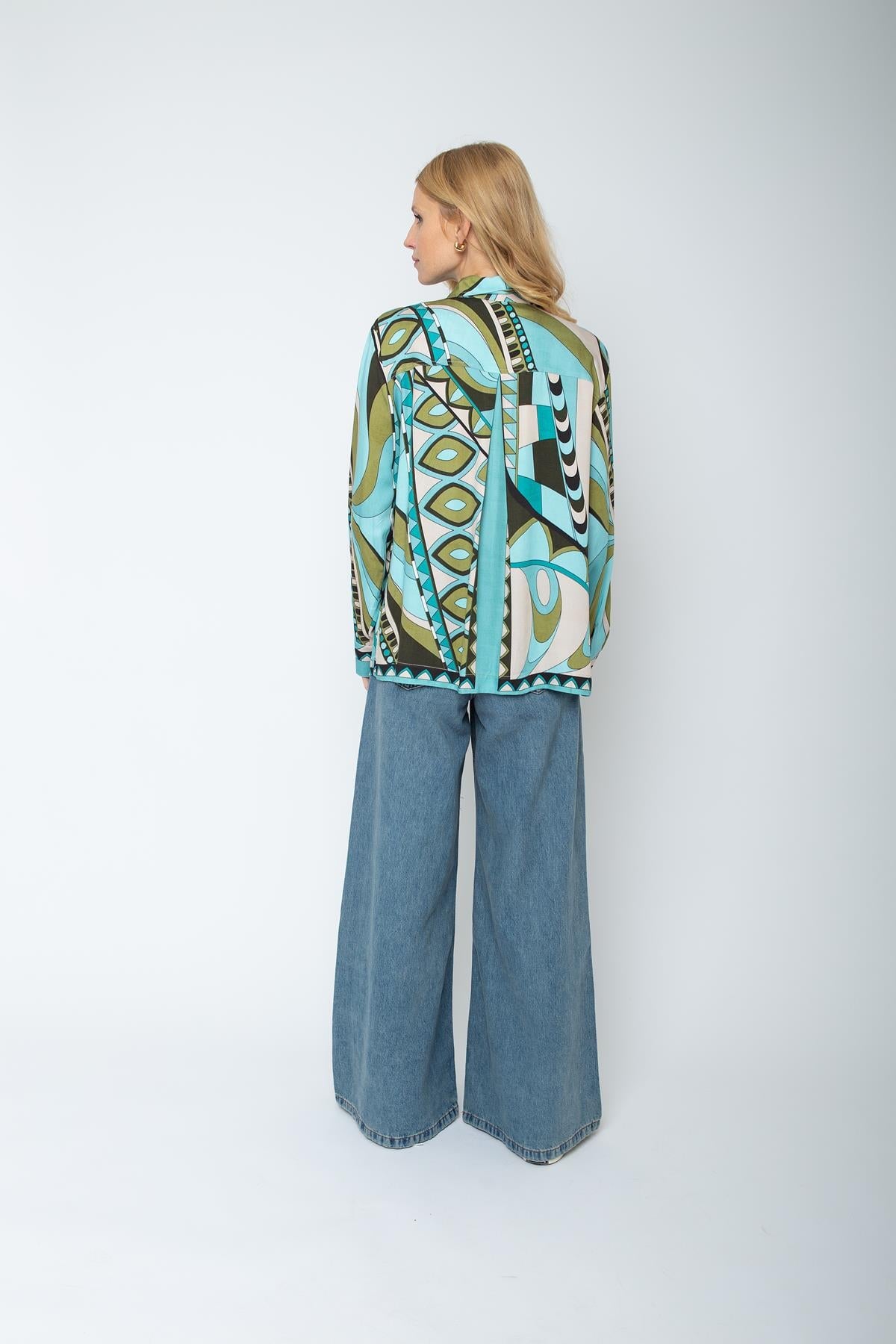 Bluse mit geometrik Muster cypress aqua Bluse Emily van den Bergh