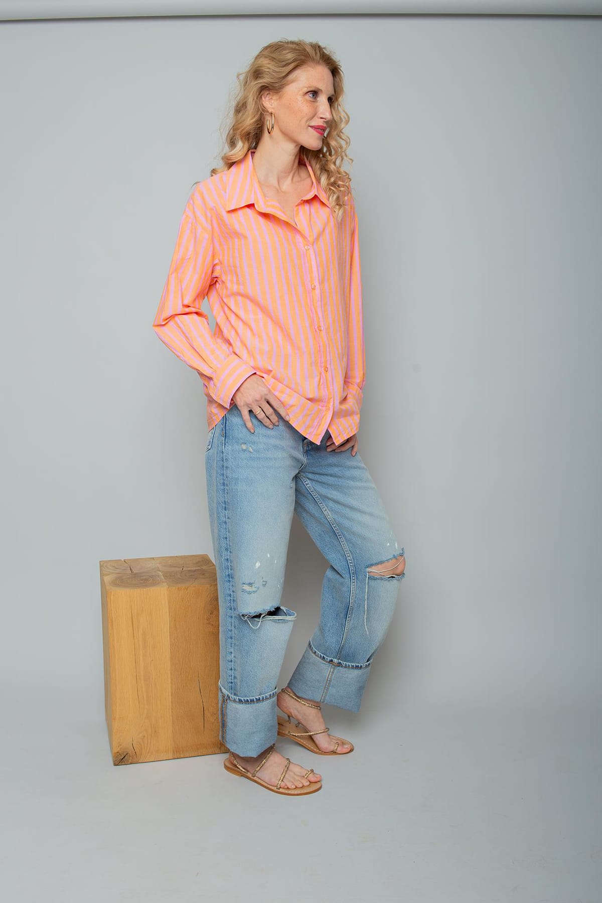 Bluse mit überschnittenen Schultern orange pink stripe Bluse Emily van den Bergh