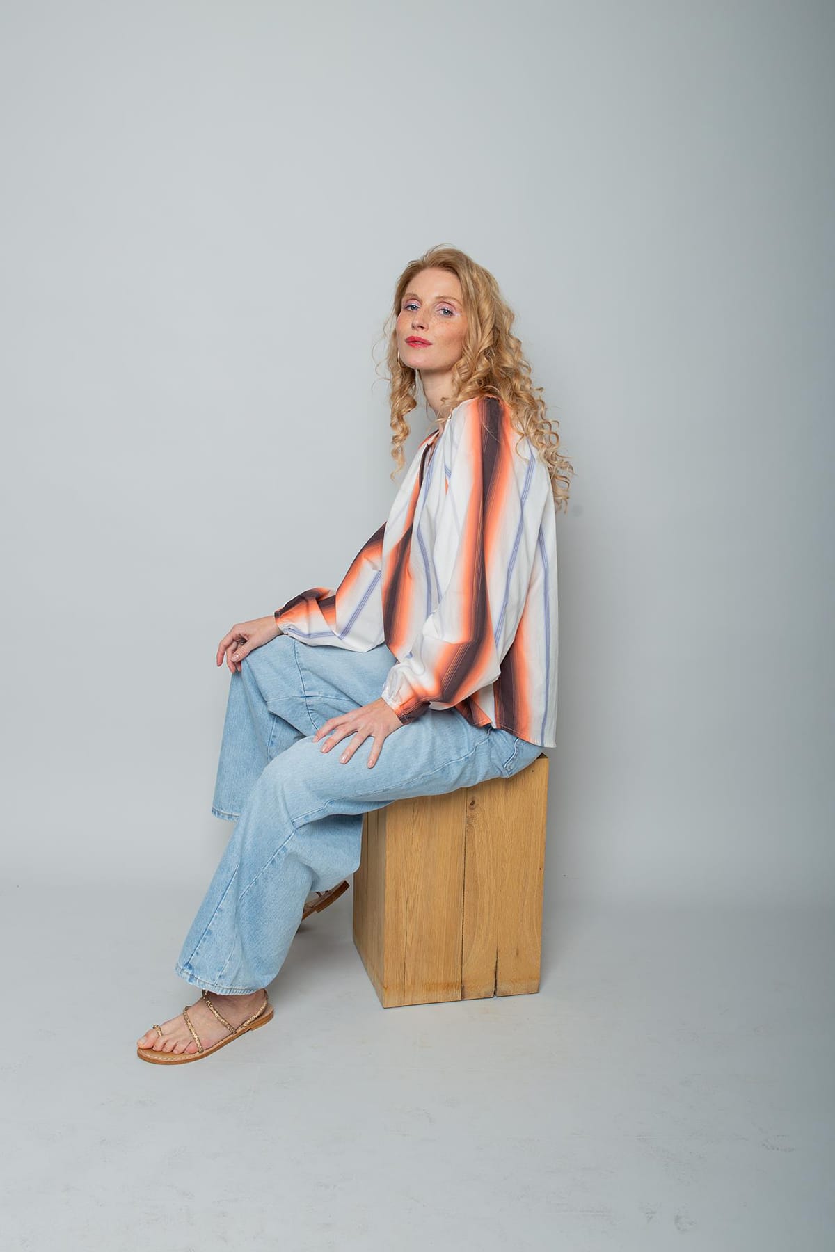 Bluse mit V-Ausschnitt oversized multi stripe Bluse Emily van den Bergh