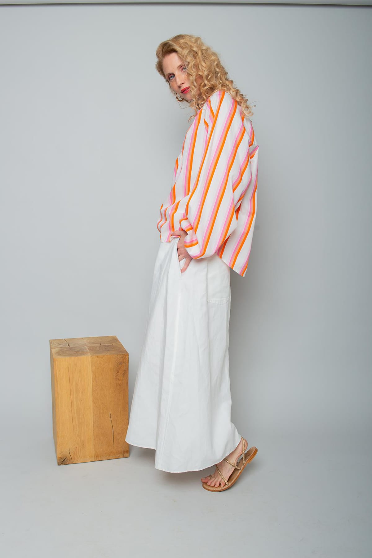 Bluse mit V-Ausschnitt pink orange stripe Bluse Emily van den Bergh