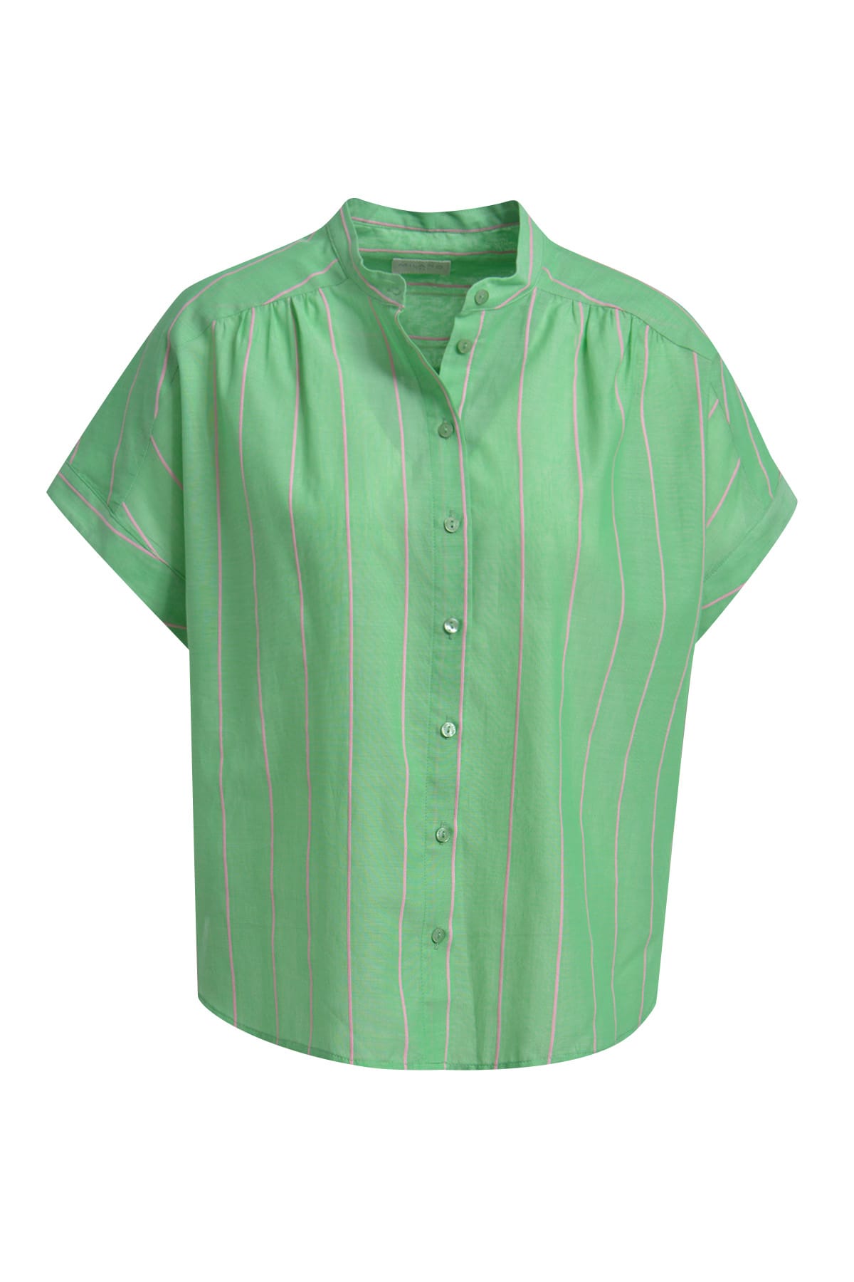 Bluse sleeveless w neckpanel, gathered shoulderseam mint print Bluse Milano