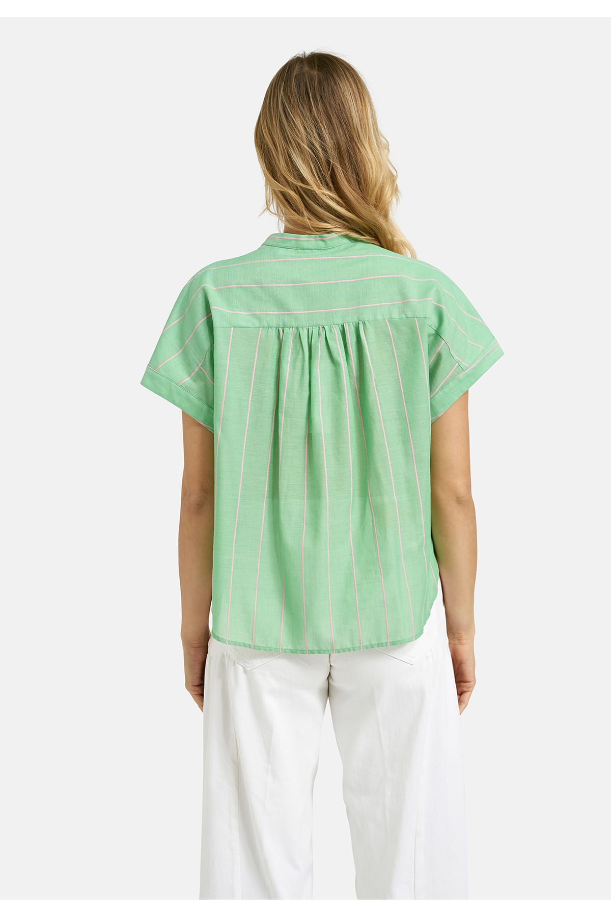 Bluse sleeveless w neckpanel, gathered shoulderseam mint print Bluse Milano