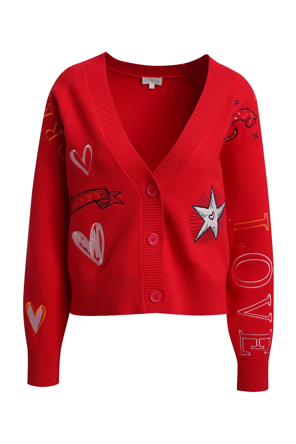 Cardigan 1/1 Raglan sleeves W emb chili print Cardigan Milano