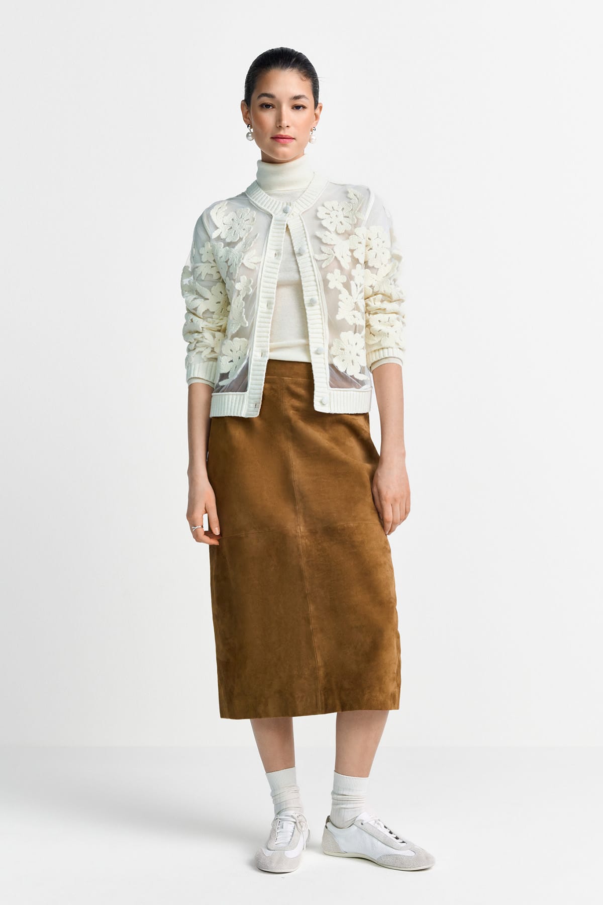 Cardigan CNK Cardi with Mesh Embro pearl white Cardigan Rich&Royal