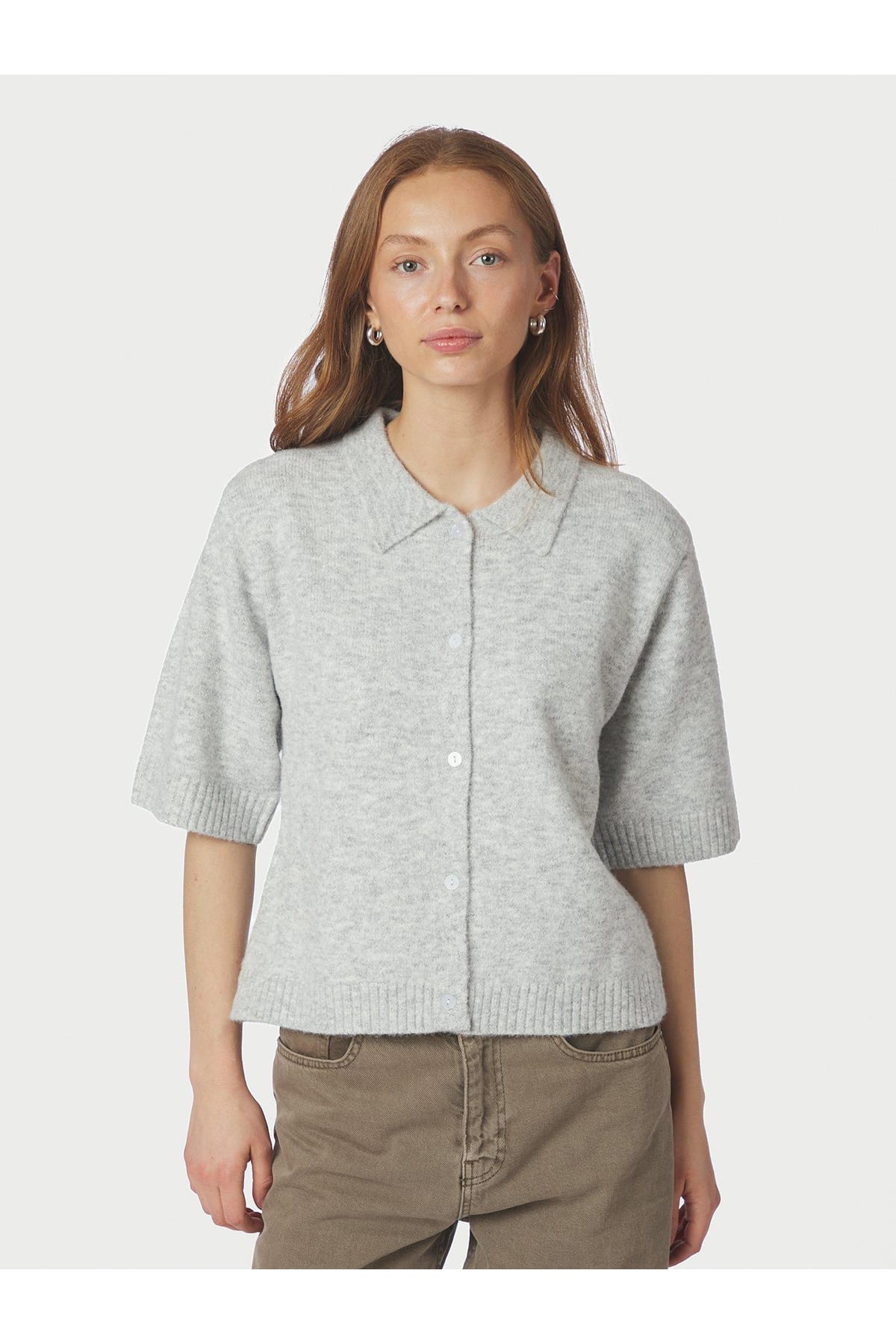 Cardigan Cunna Knit Blouse Light Grey Melange Cardigan Neo Noir