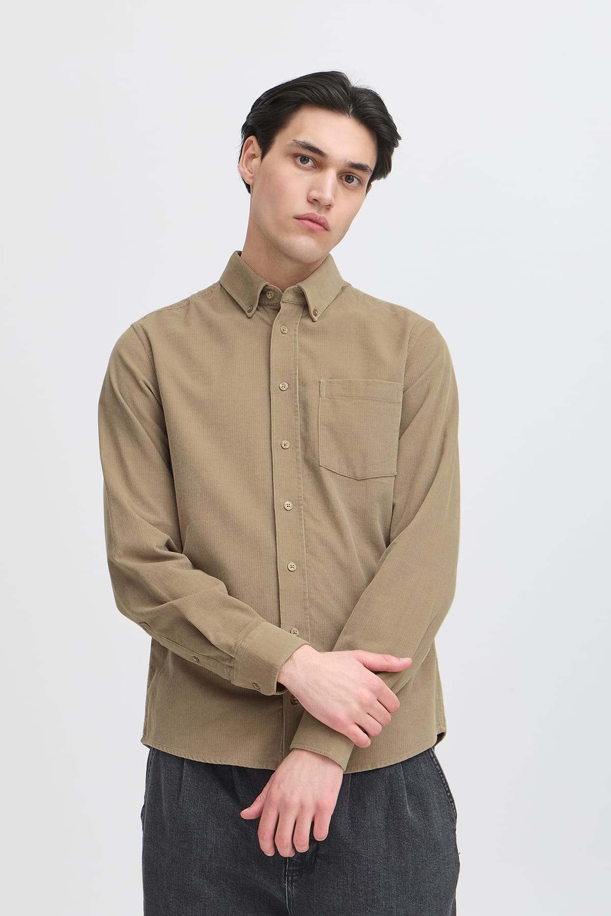 Hemd CFANTON LS BD baby cord shirt Roasted Cashew Hemd Casual Friday