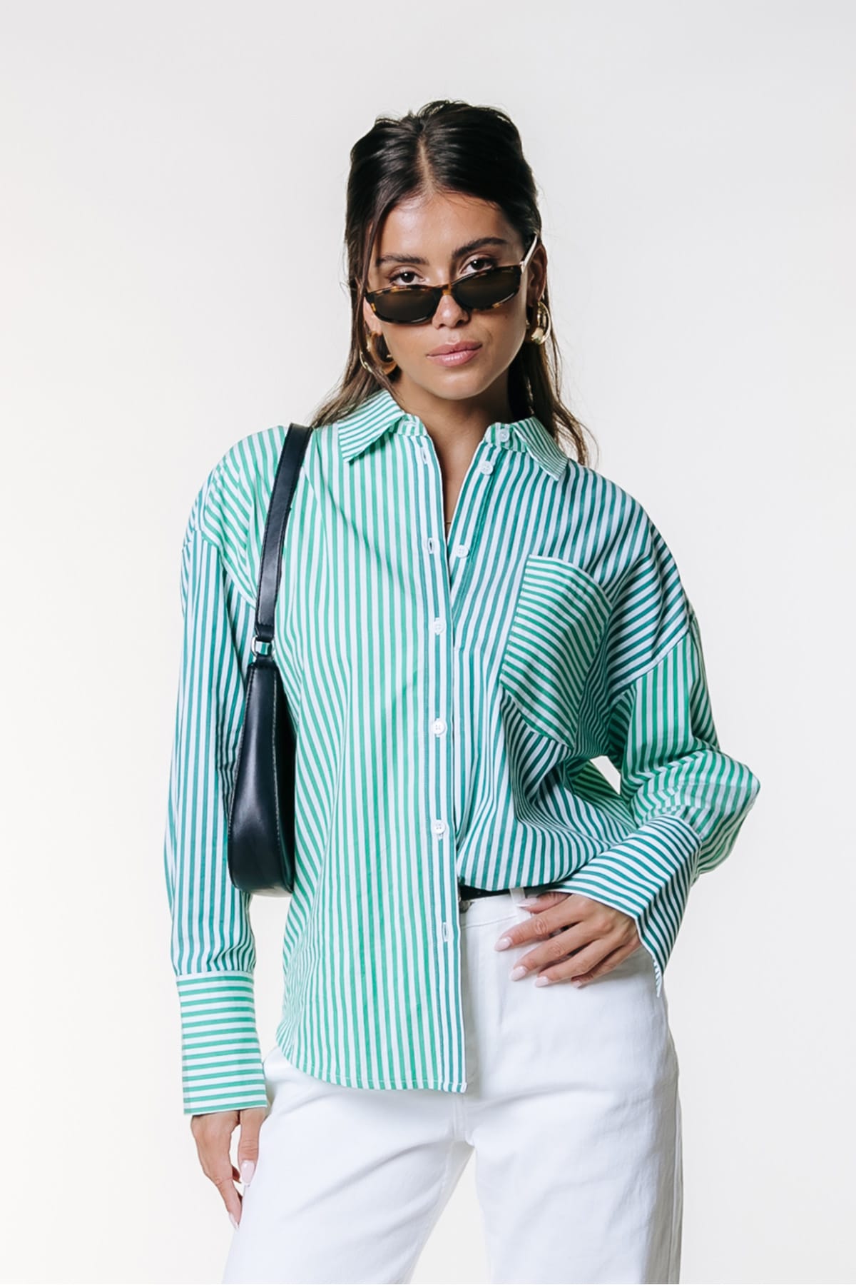 Hemd Talia Contrast Stripe Green Hemd Colourful Rebel