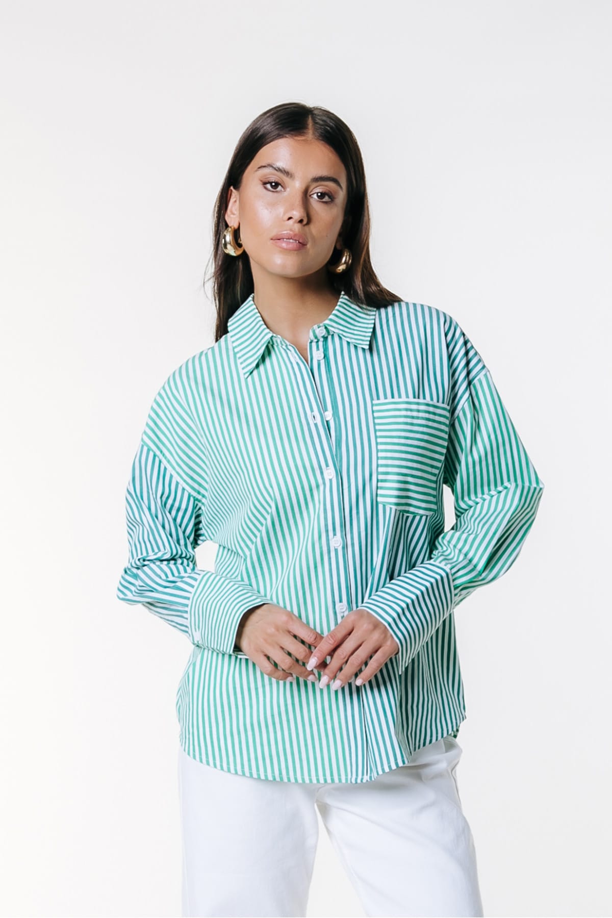 Hemd Talia Contrast Stripe Green Hemd Colourful Rebel