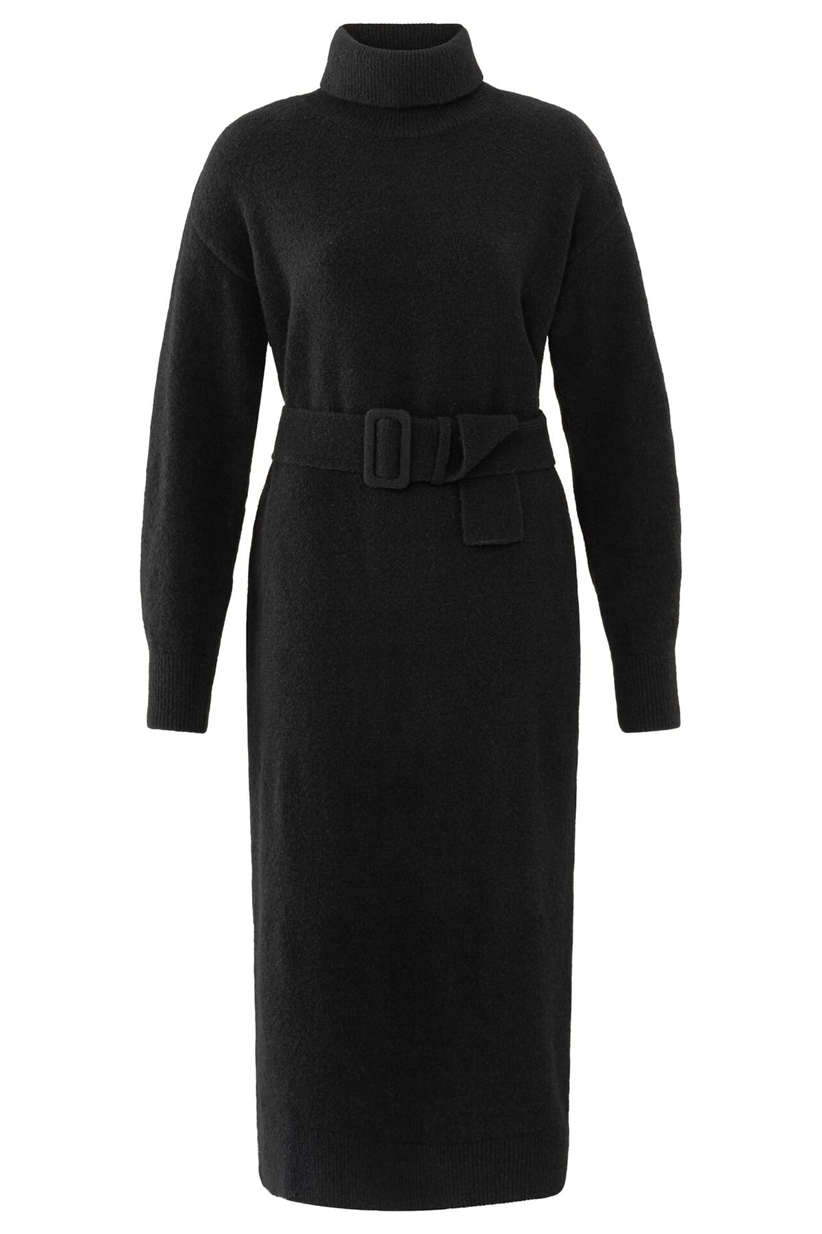 Kleid High neckline knit dress with belt BLACK Kleid YAYA