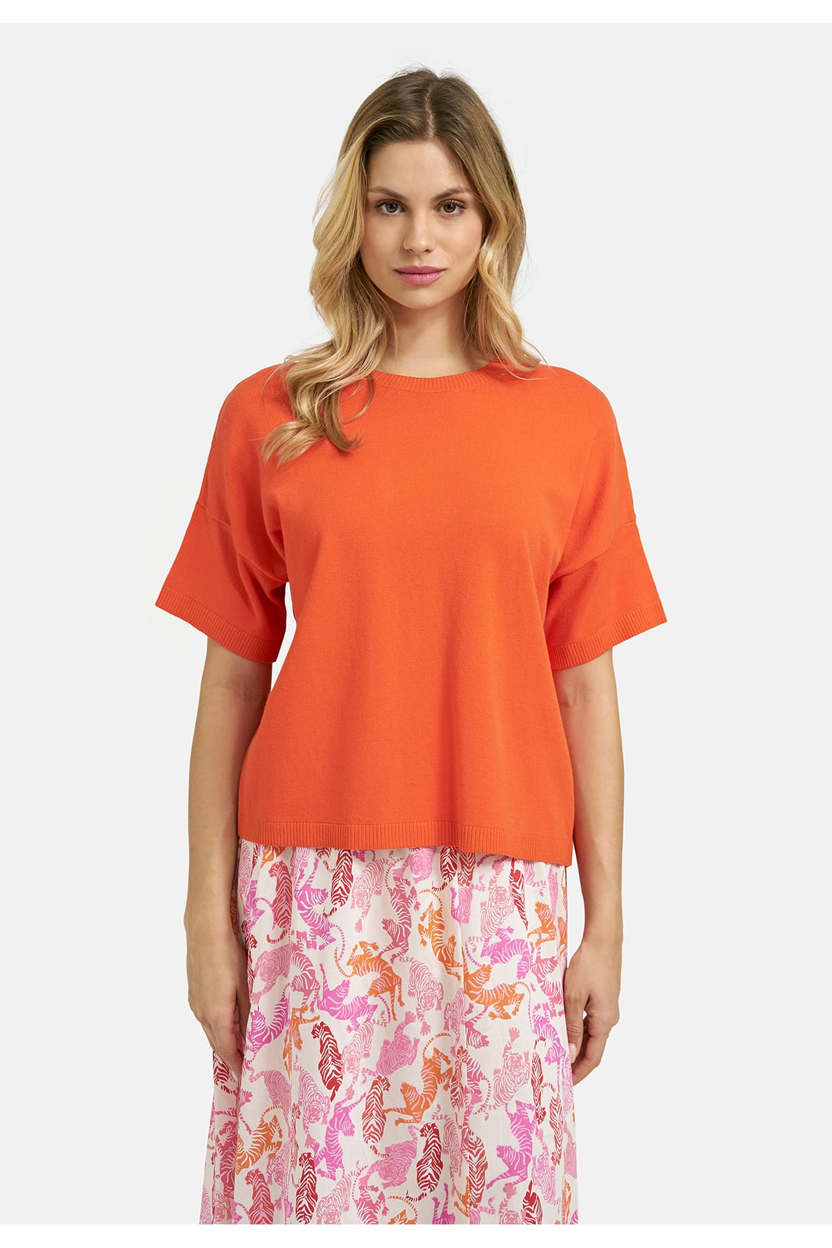 Pullover 1/2 sleeve boxy w roundneck orange Pullover Milano