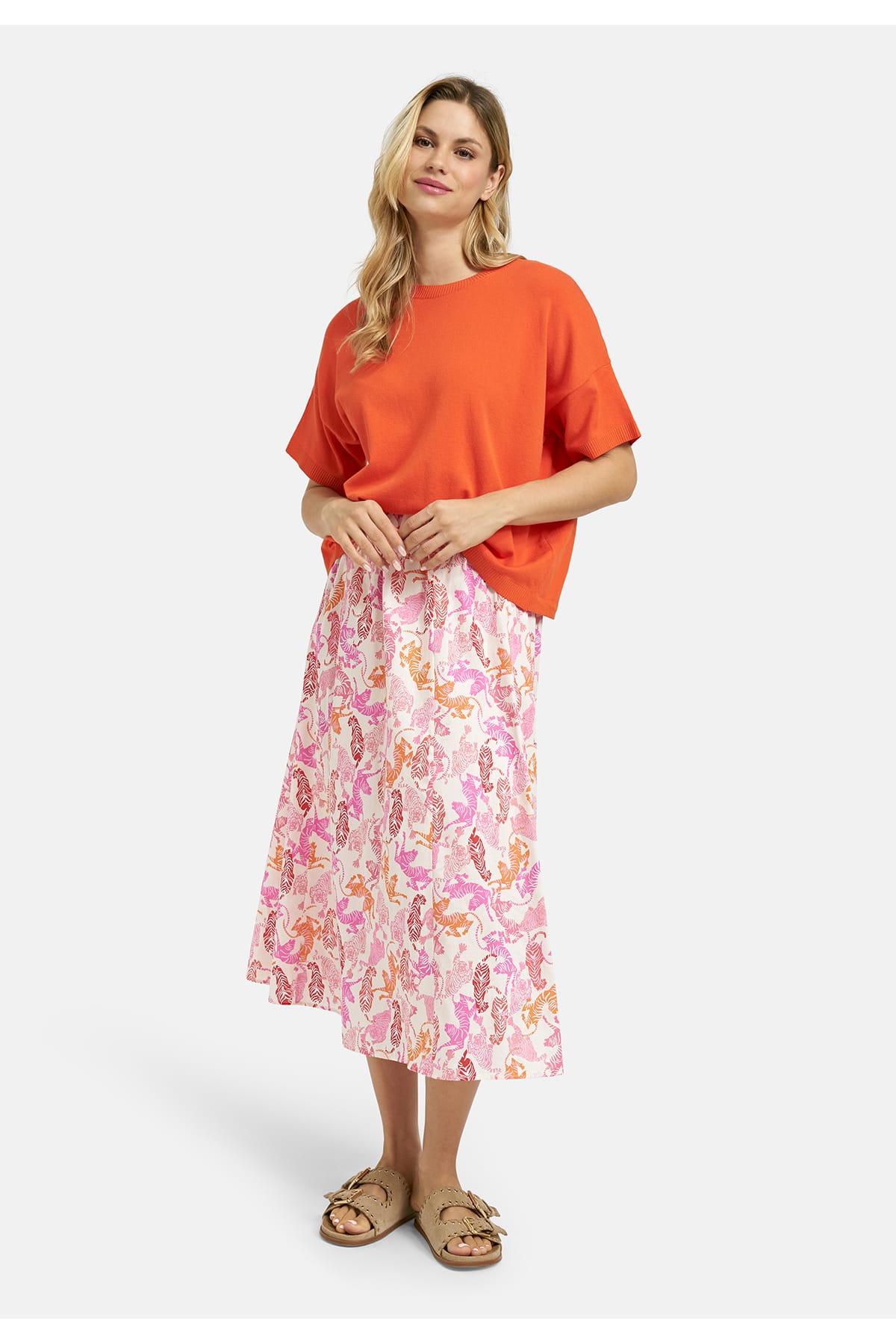 Pullover 1/2 sleeve boxy w roundneck orange Pullover Milano