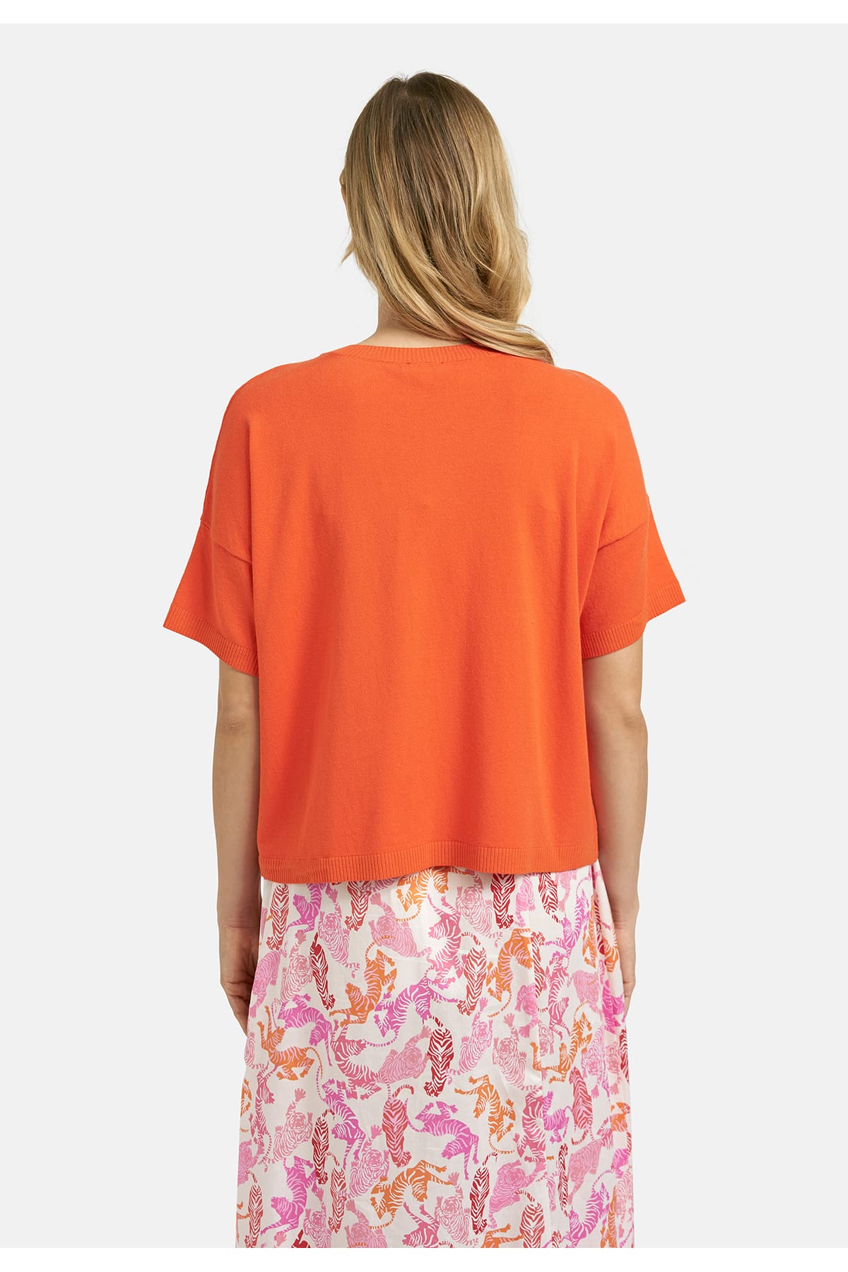 Pullover 1/2 sleeve boxy w roundneck orange Pullover Milano