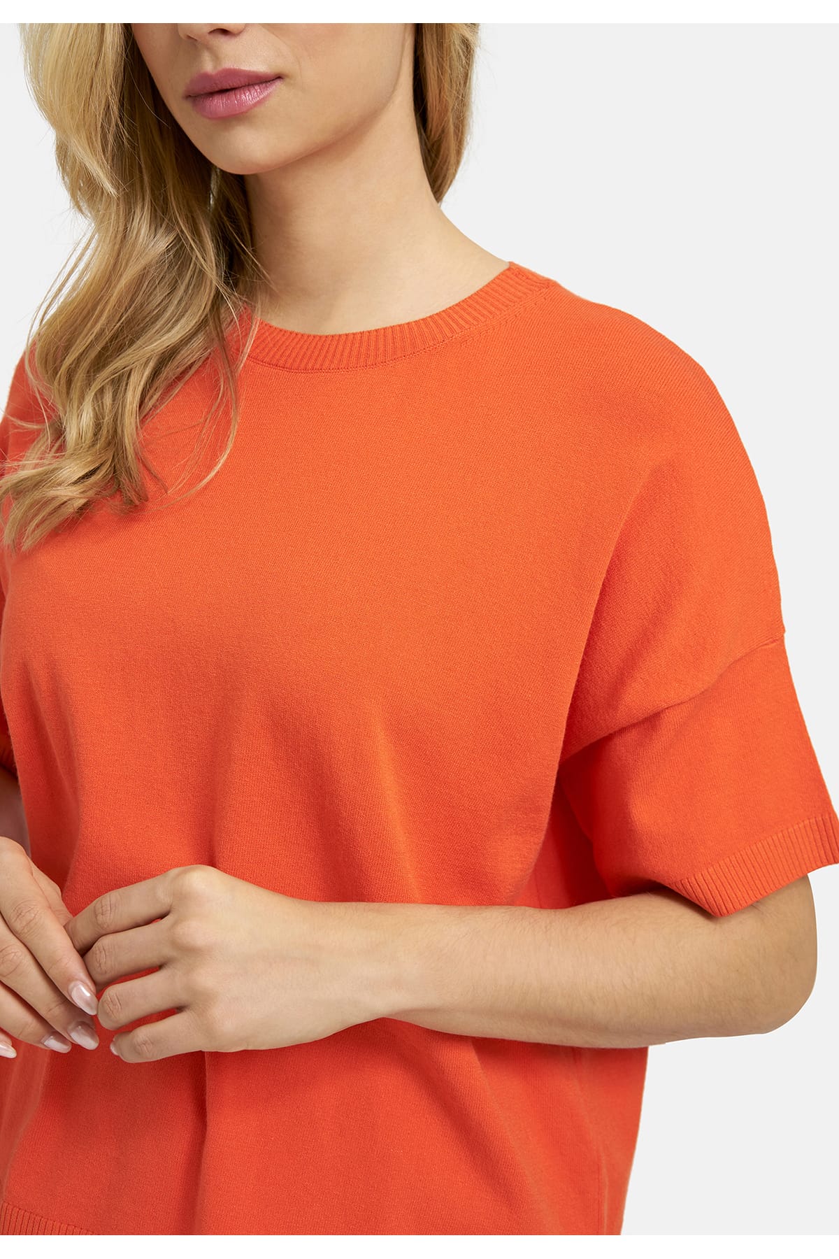 Pullover 1/2 sleeve boxy w roundneck orange Pullover Milano