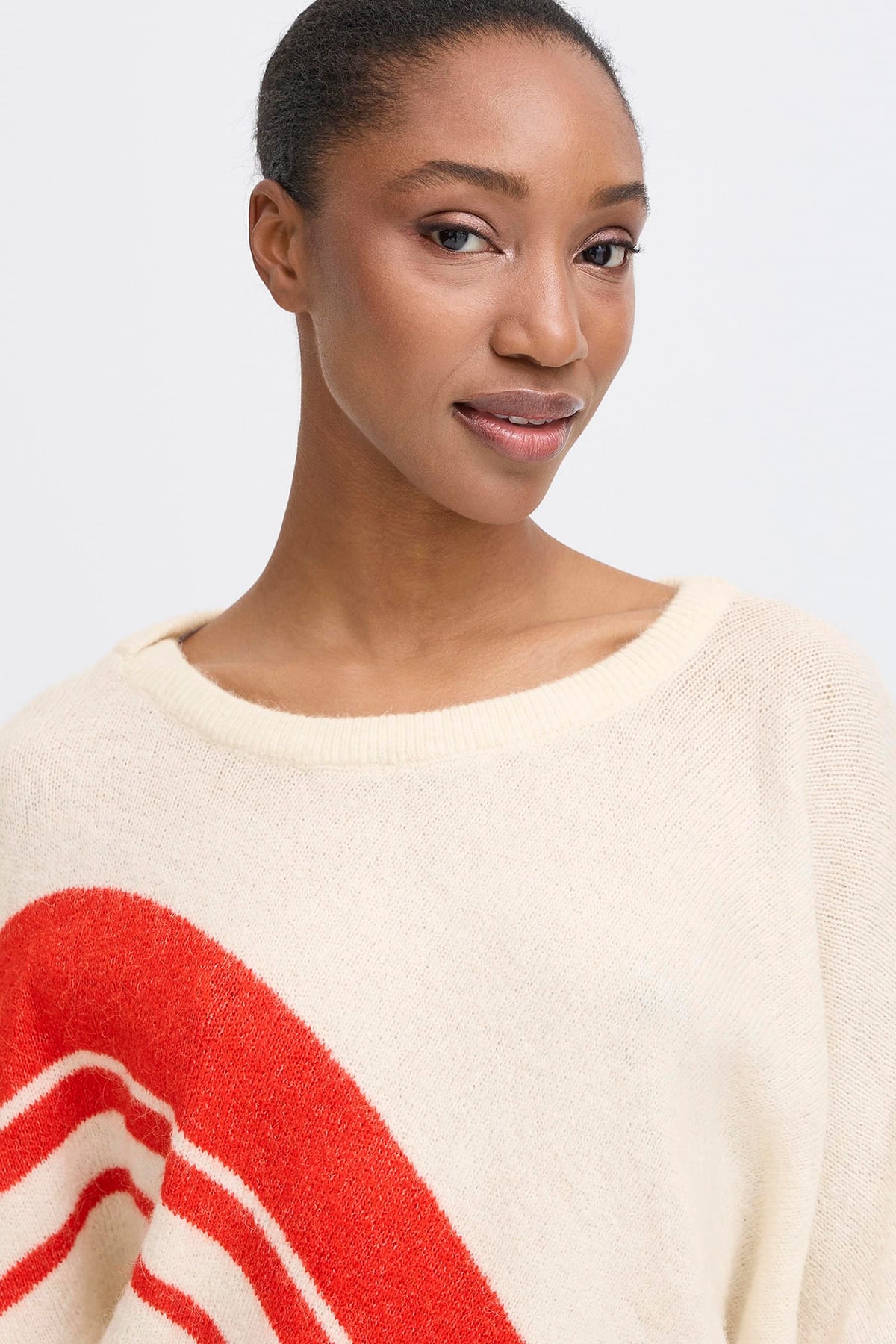 Pullover IHKAMARA LS18 CLOUD WITH FIERY RED Pullover ICHI