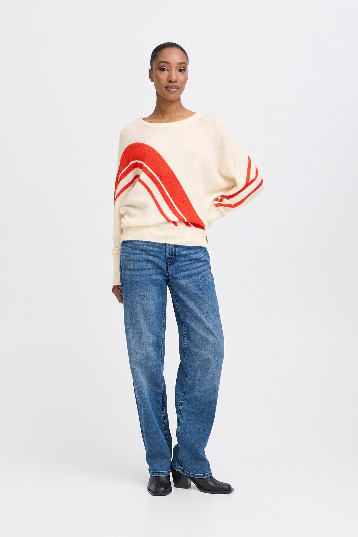 Pullover IHKAMARA LS18 CLOUD WITH FIERY RED Pullover ICHI