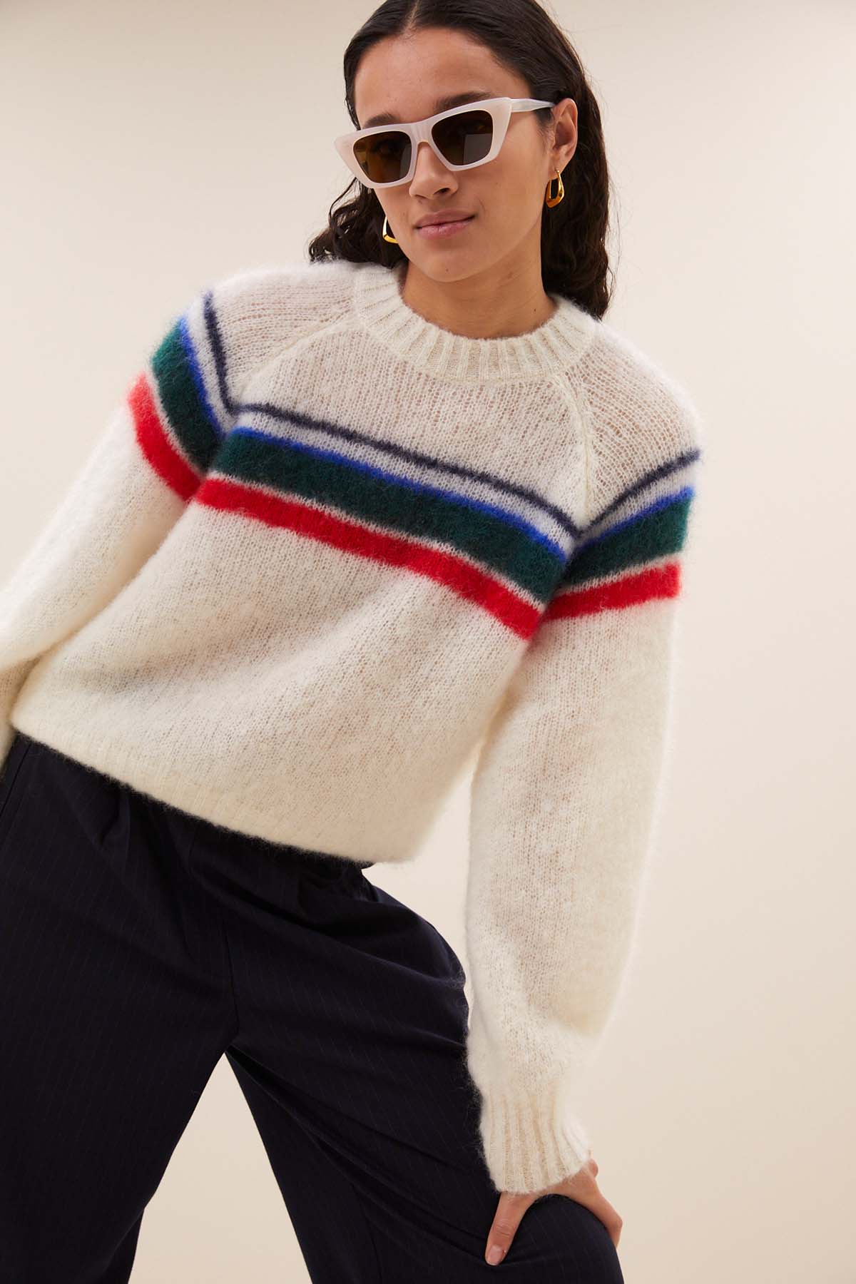 Pullover liam stripe off white Pullover By Bar