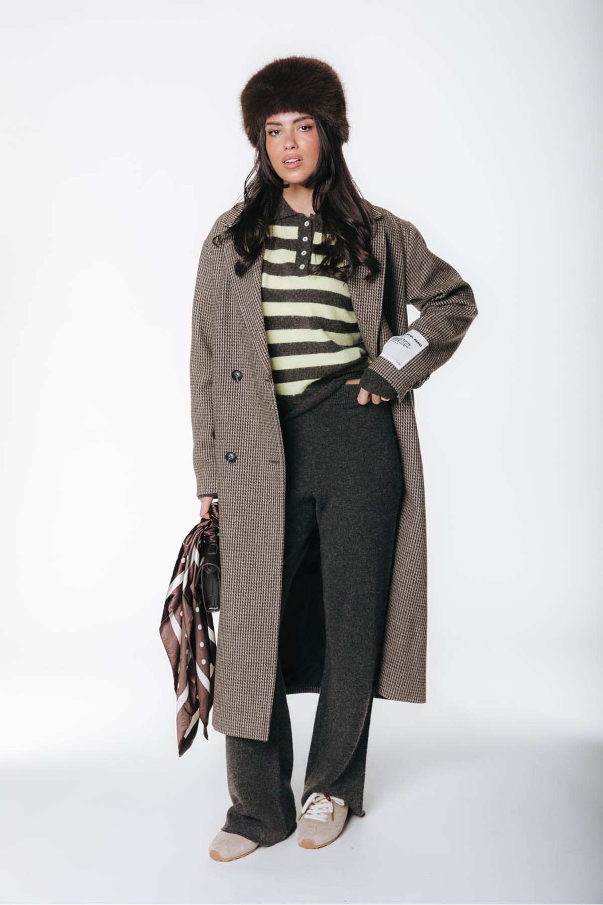 Pullover Linsey Striped Fluffy Knitted Brown / Yellow Pullover Colourful Rebel