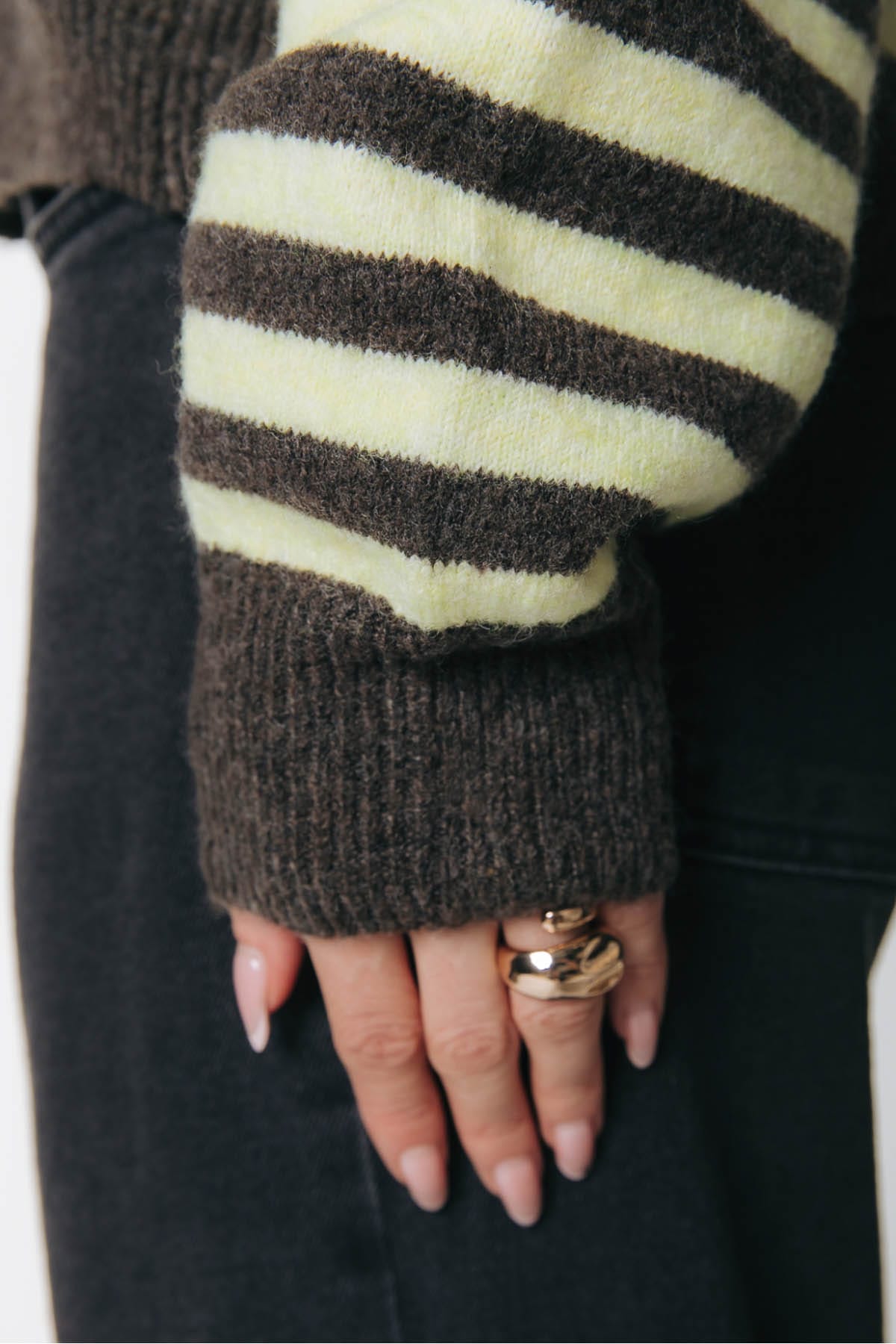 Pullover Linsey Striped Fluffy Knitted Brown / Yellow Pullover Colourful Rebel