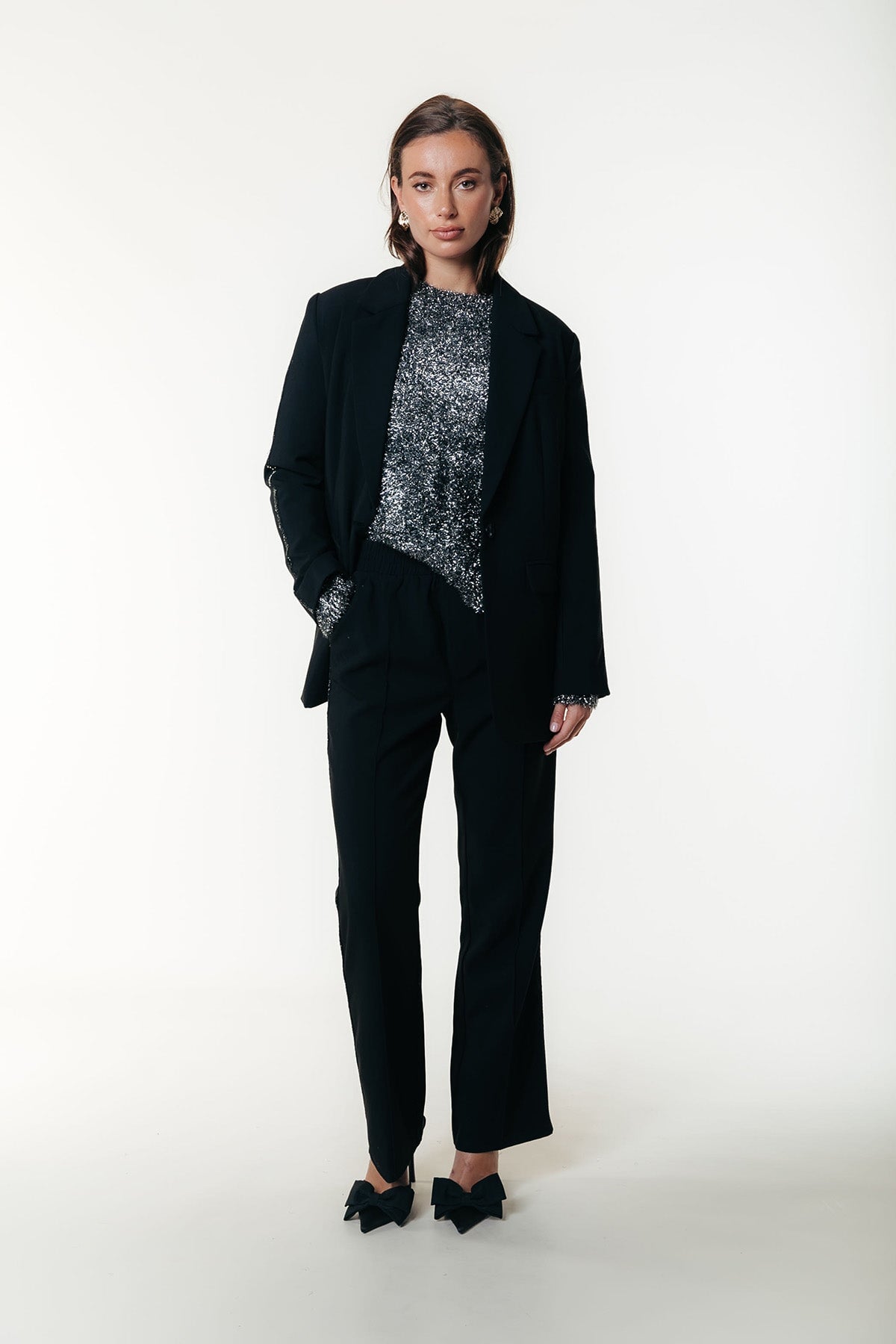 Pullover Olivia Crewneck Knitted Sweater Metallic silver Pullover Colourful Rebel