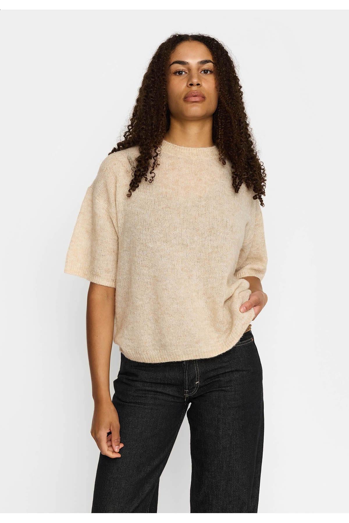 Pullover Shortsleeve Knit Offwhite-melange Pullover Selfhood