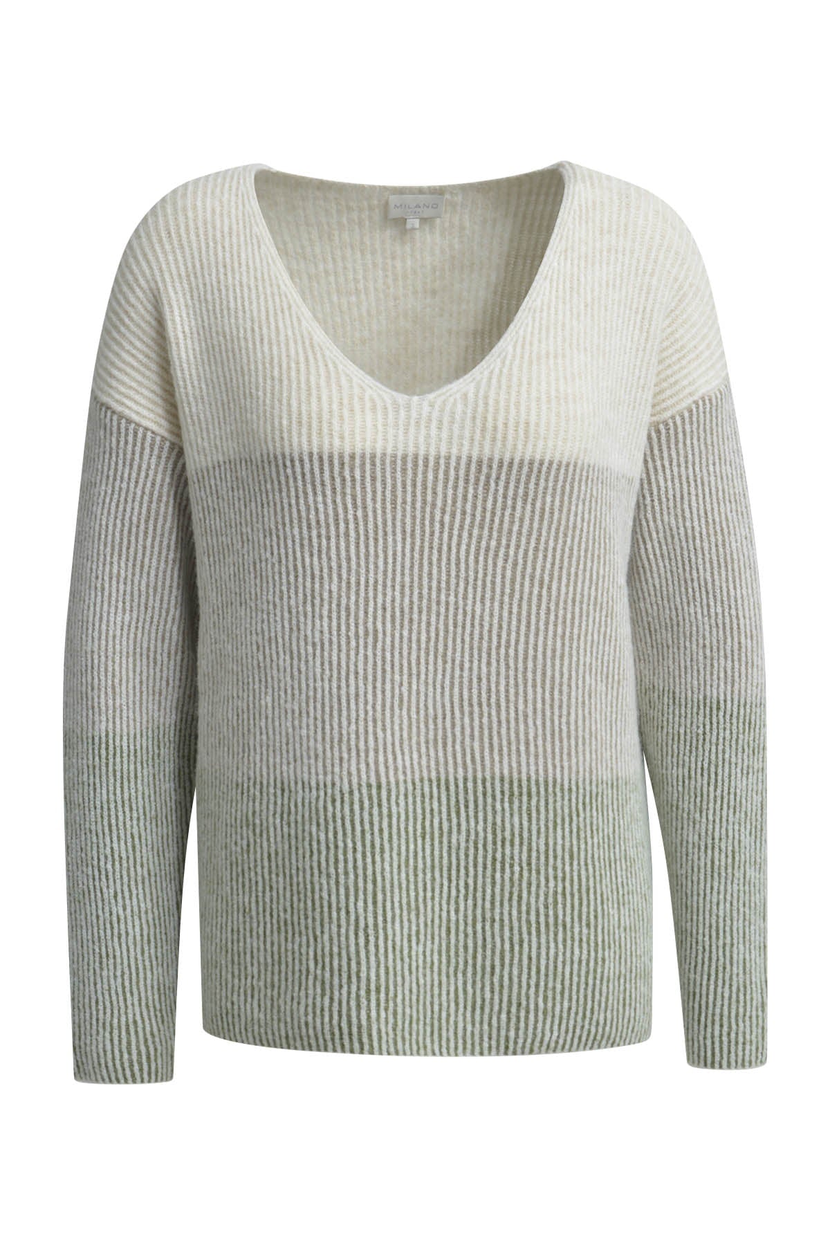 Pullover v-neck with oversized shoulder and 1/1 sleeves mink print Pullover Milano