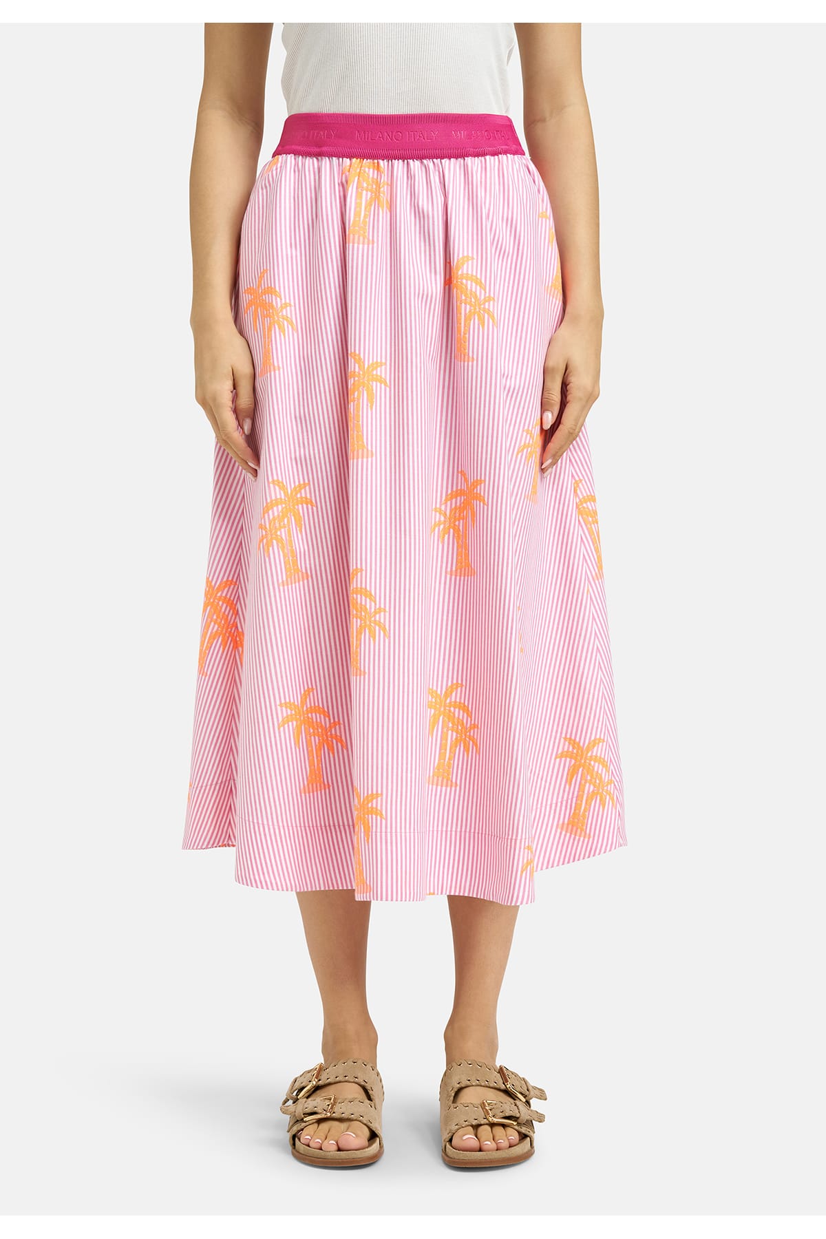 Rock midi skirt w elastic wb pink print Rock Milano