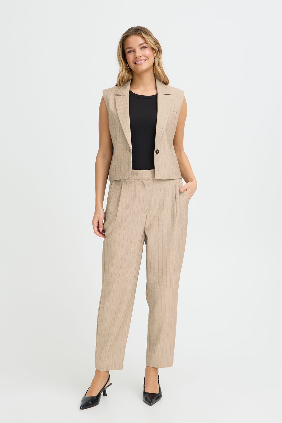 Weste FRALEX WA 1 GRAY MORN MELANGE PINSTRIPE Weste Fransa