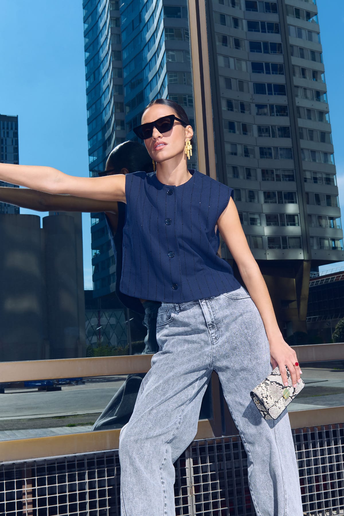 Weste nori sparkle gilet navy lurex stripe Weste By Bar