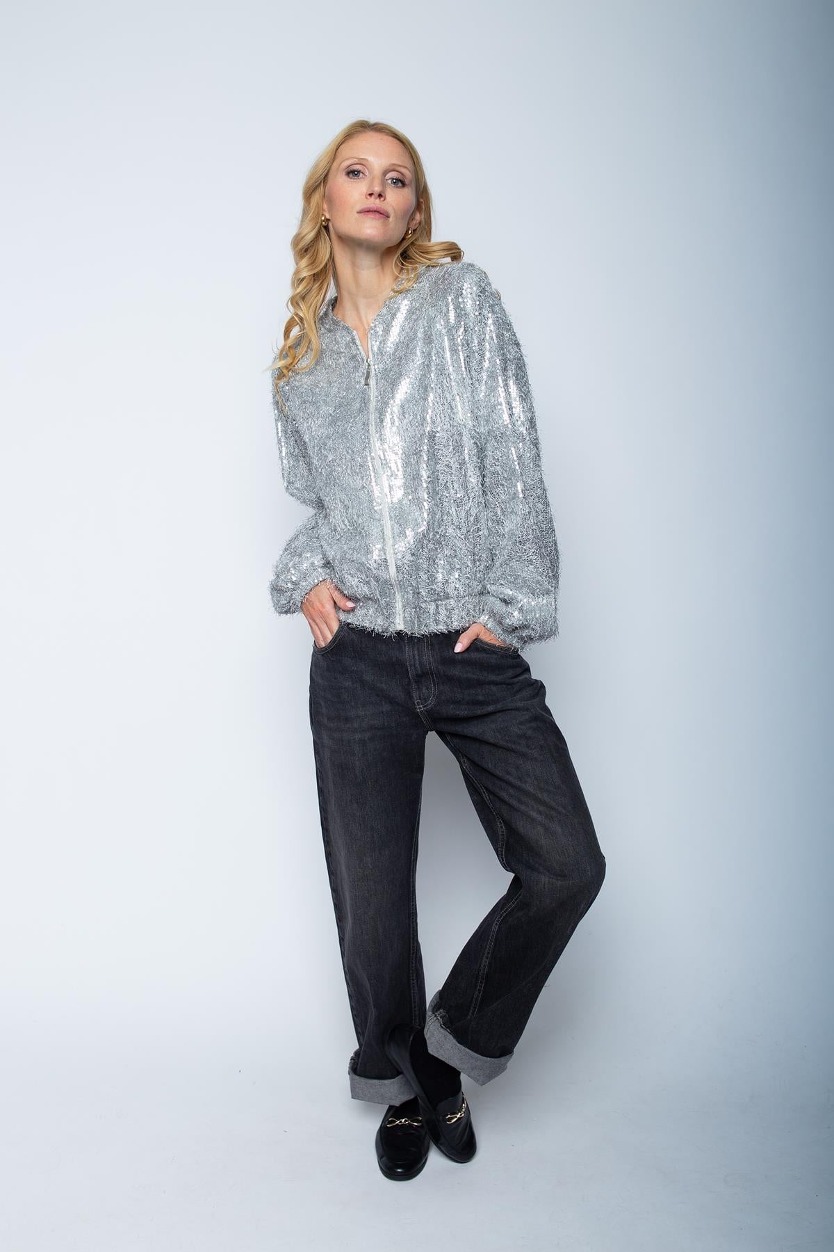 Blouson mit Reißverschluss silver effect yarn Blouson Emily van den Bergh 