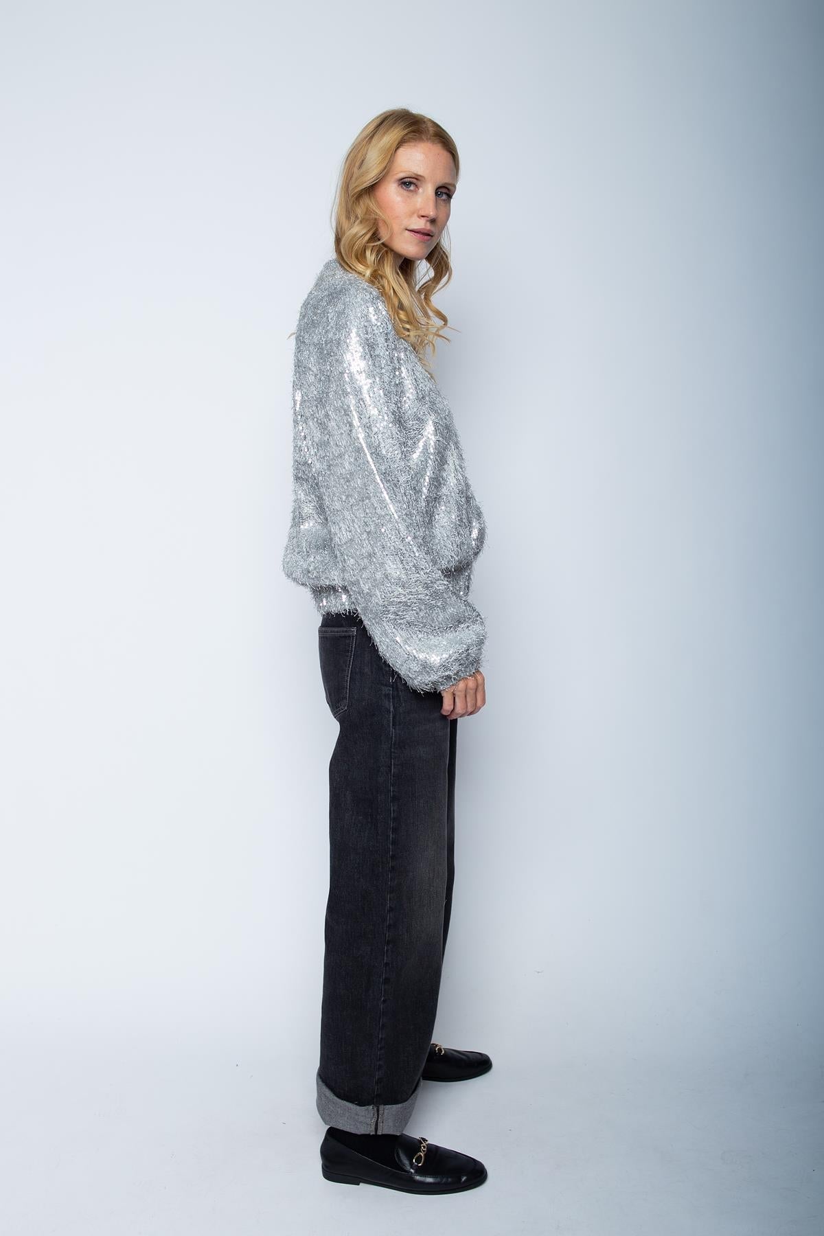 Blouson mit Reißverschluss silver effect yarn Blouson Emily van den Bergh 