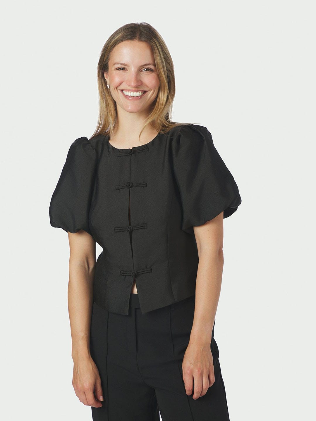 Bluse Anela Mandarin Dull Satin Black Bluse Neo Noir 