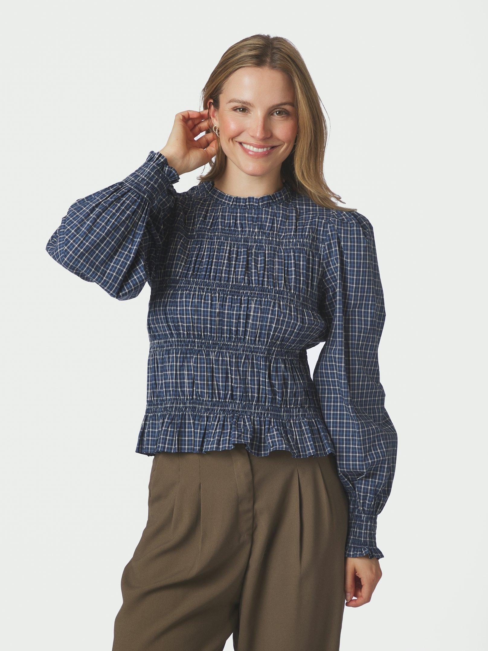 Bluse Marcia Check Blue Bluse Neo Noir 