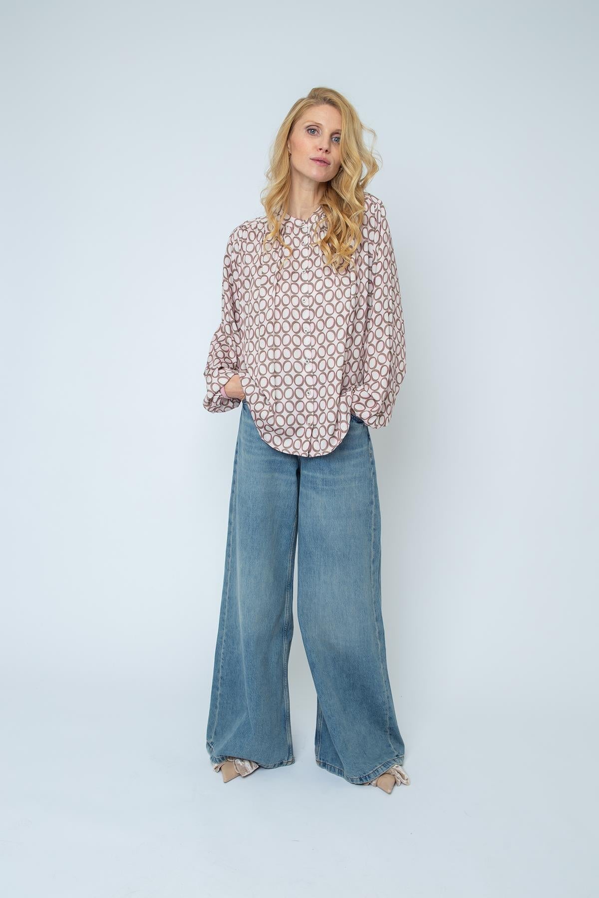 Bluse mit Stehkragen taupe rose circle Bluse Emily van den Bergh 