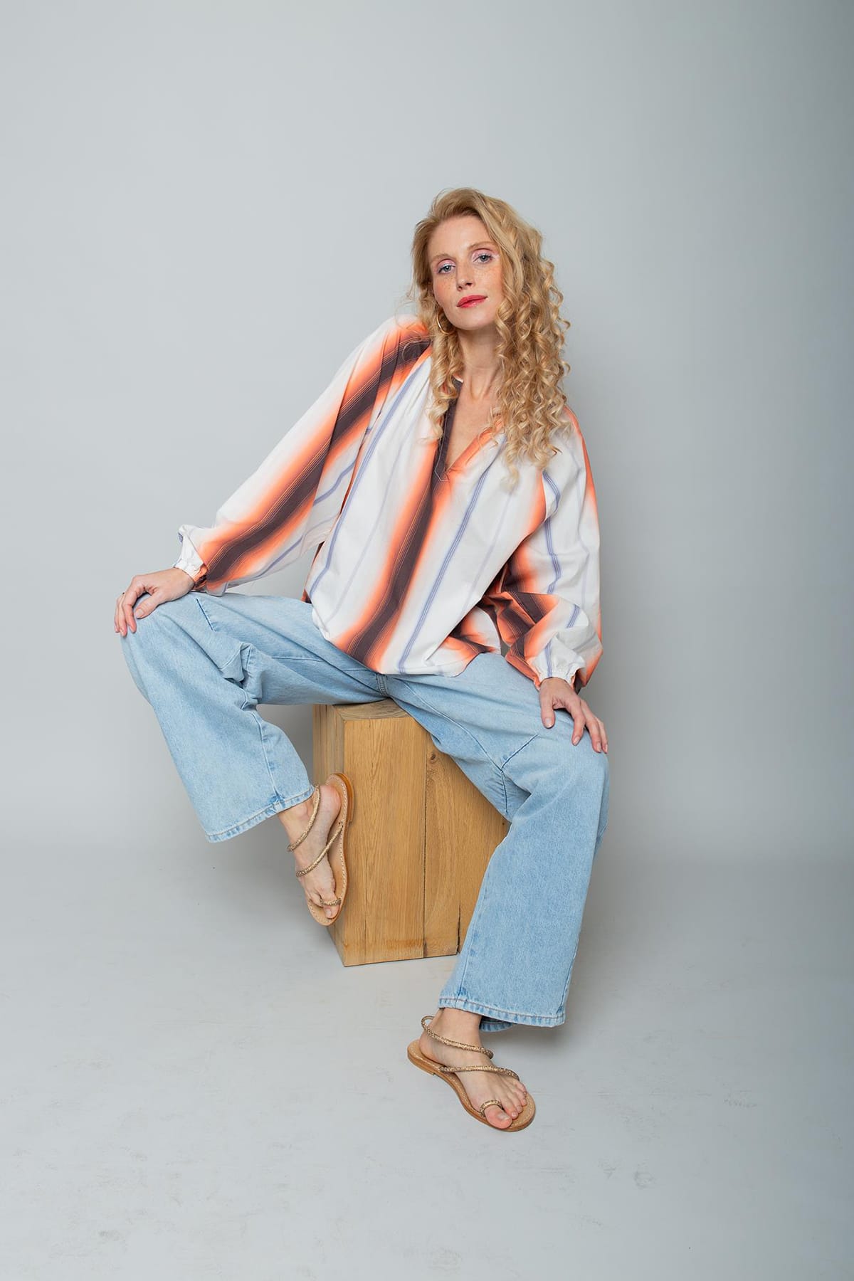 Bluse mit V-Ausschnitt oversized multi stripe Bluse Emily van den Bergh 