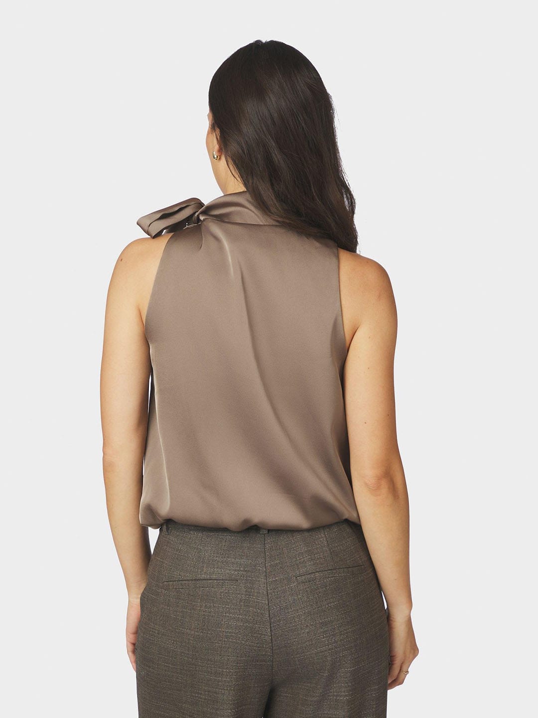 Bluse Veda Drapy Satin Top Dark Taupe Bluse Neo Noir 