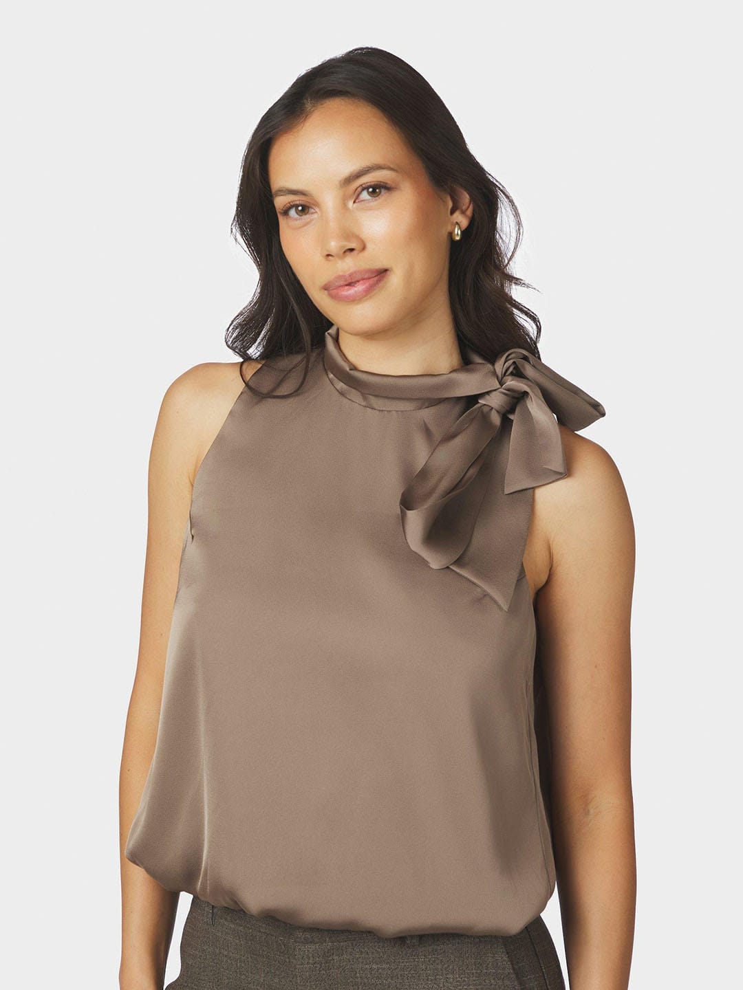 Bluse Veda Drapy Satin Top Dark Taupe Bluse Neo Noir 