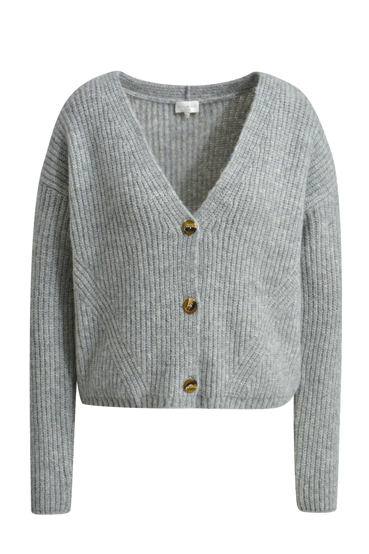 Cardigan 1/1 sleeve with button placket grey melange Cardigan Milano 