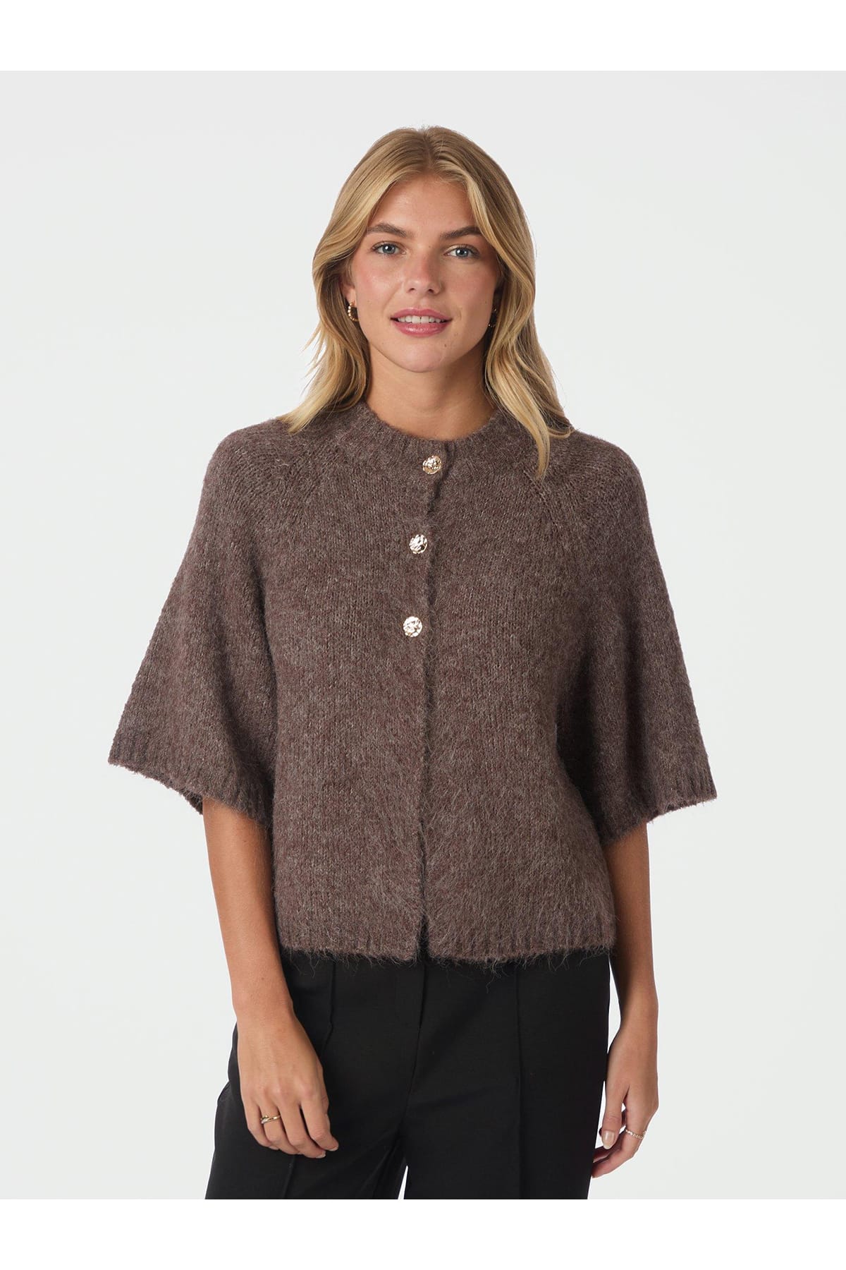 Cardigan Benuta Fluffy Knit Cardigan Light Brown Cardigan Neo Noir 