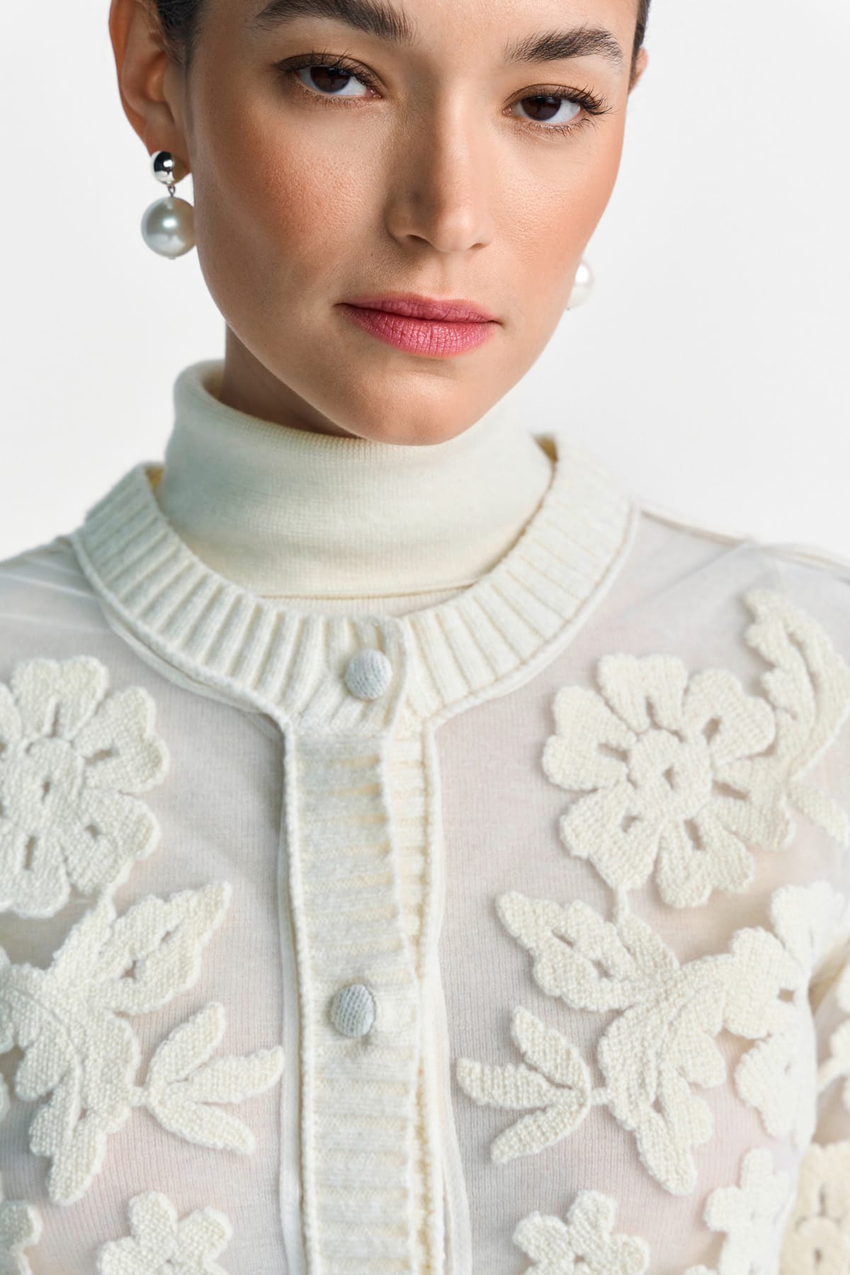 Cardigan CNK Cardi with Mesh Embro pearl white Cardigan Rich&Royal 