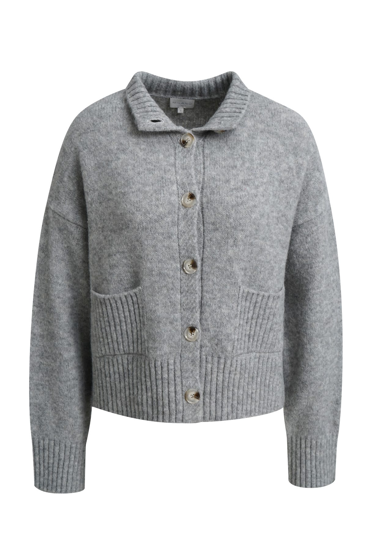 Cardigan dropped-shoulder jacket with ribbed stand-up collar grey Cardigan Milano 