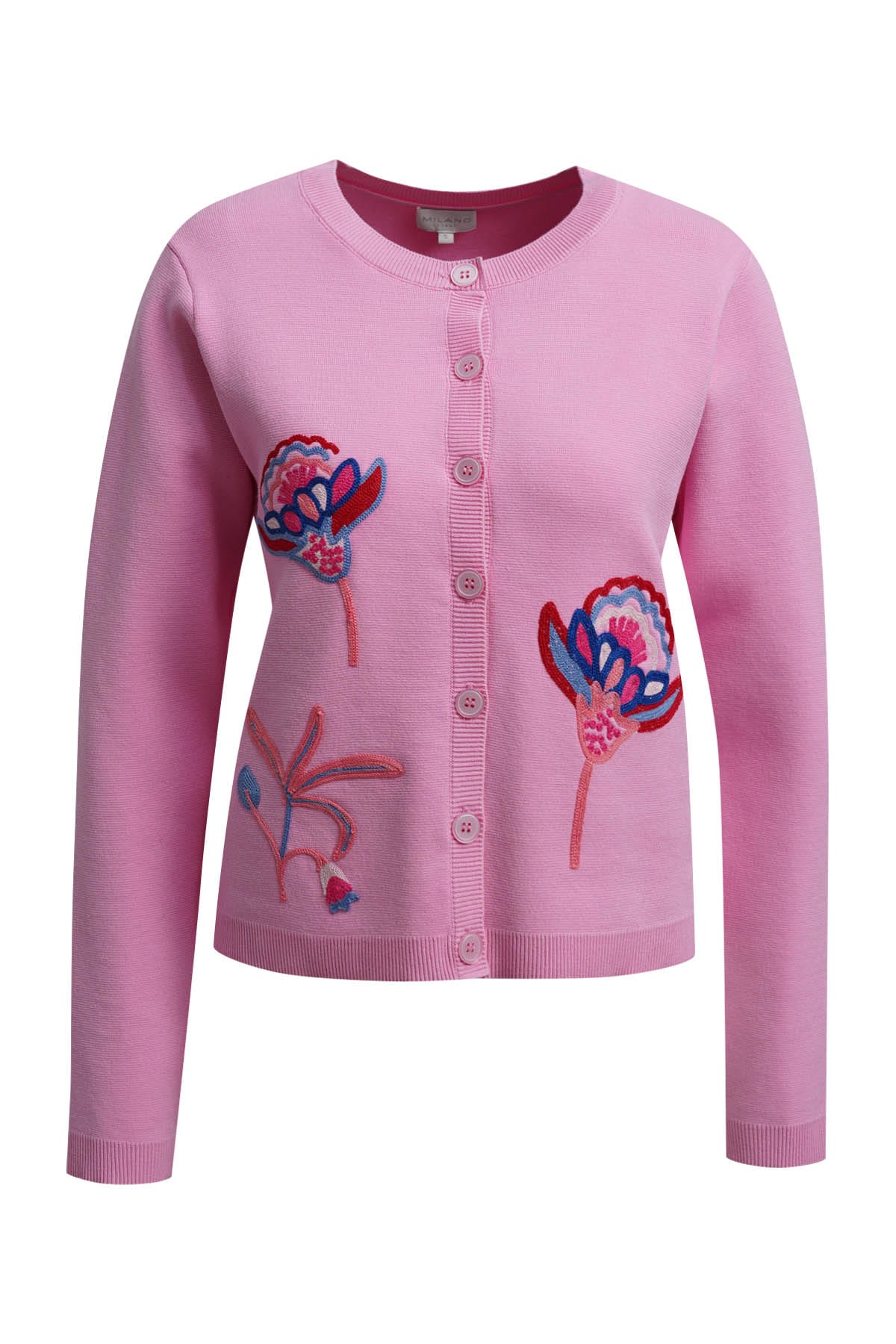 Cardigan with with embroidery round neck soft pink Cardigan Milano 