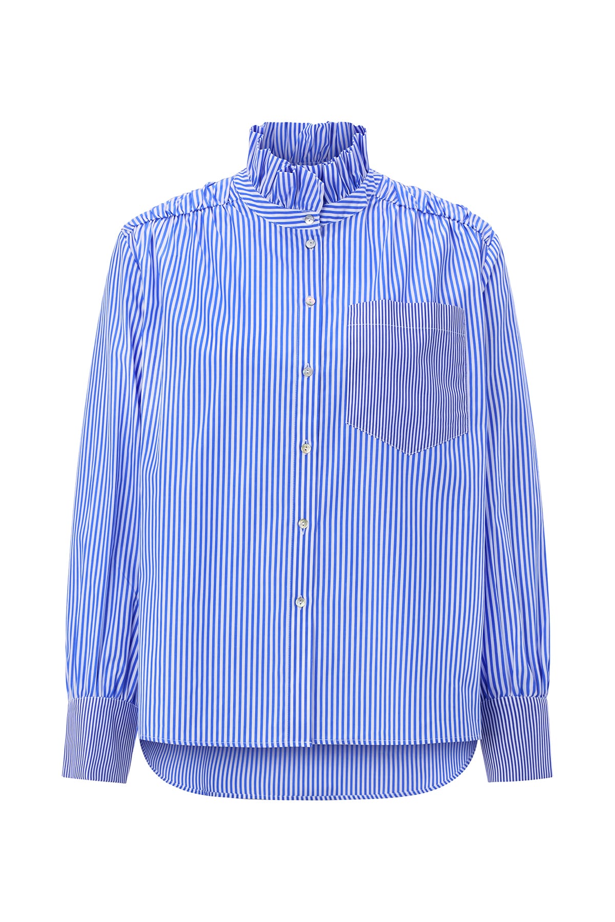 Hemd Cotton Striped with Ruffle skyway blue Hemd Rich&Royal 