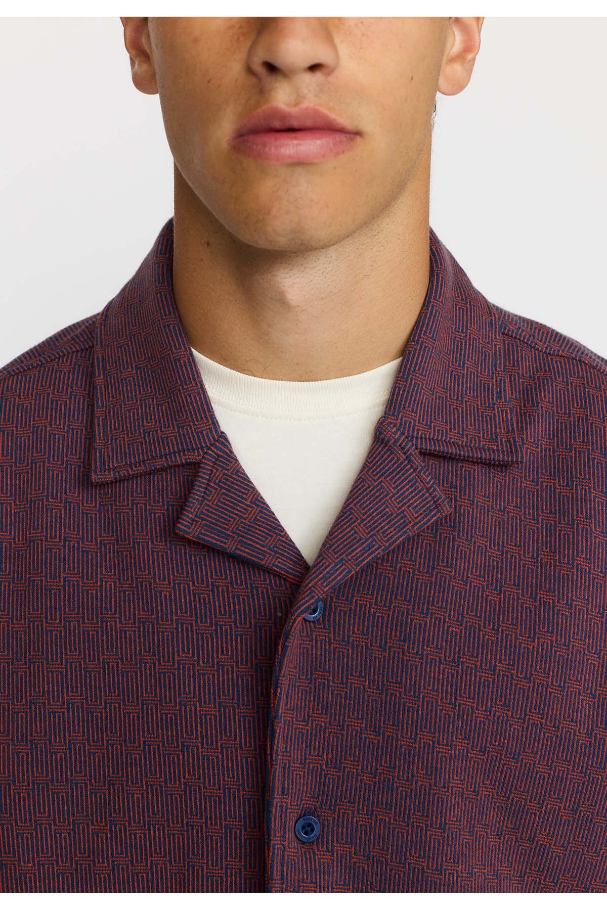 Hemd Jaquard Short-sleeved Cuban Navy Hemd RVLT Revolution 