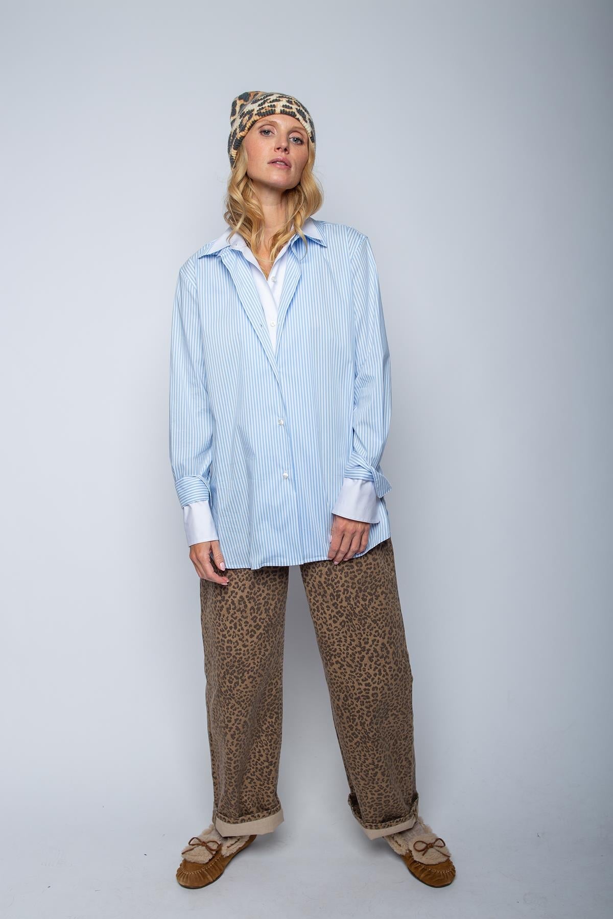 Hemd mit doppelten Manschetten und Kragen in Weiß bleu white stripe Hemd Emily van den Bergh 