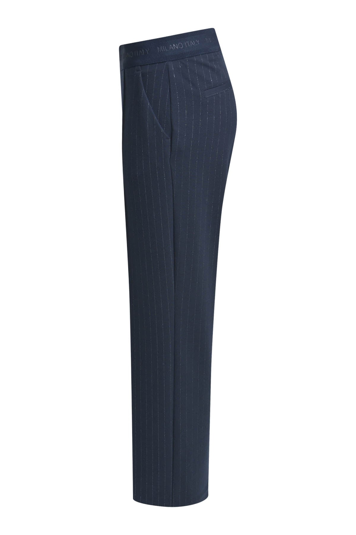 Hose straight w/ elastic waistband & french pockts navy print Hose Milano 