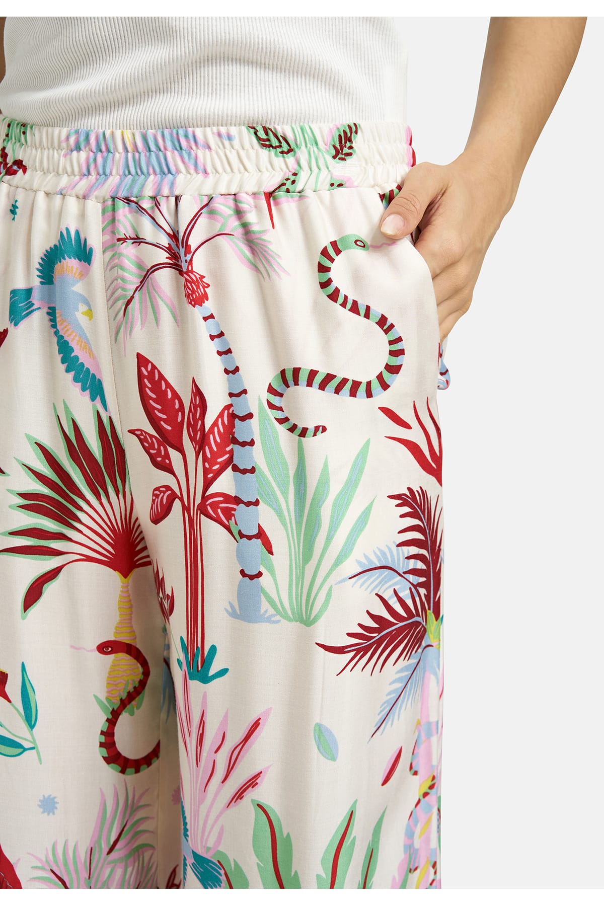 Hose wideleg pants, elastic waist, french pockets sand print Hose Milano 