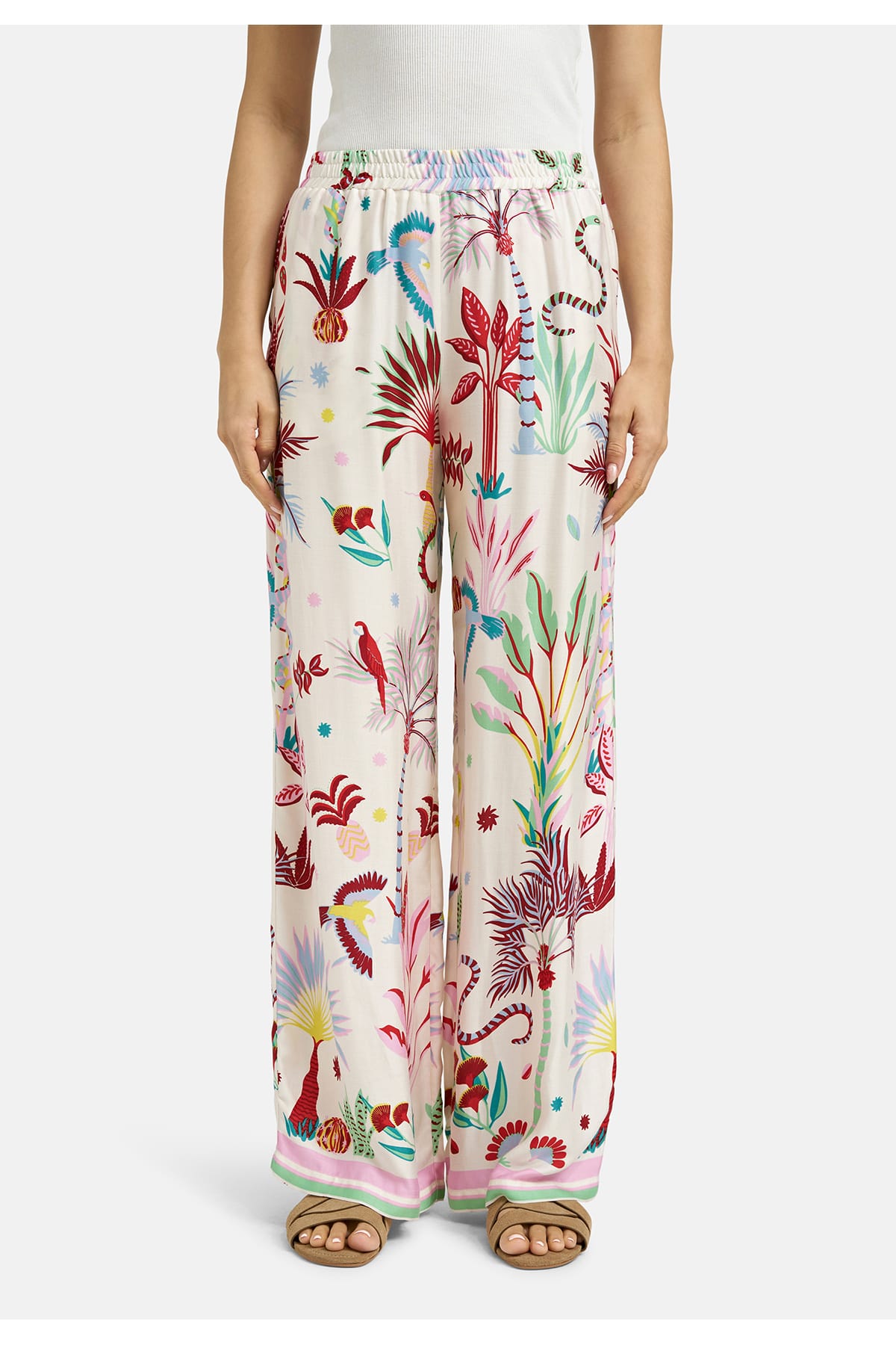 Hose wideleg pants, elastic waist, french pockets sand print Hose Milano 