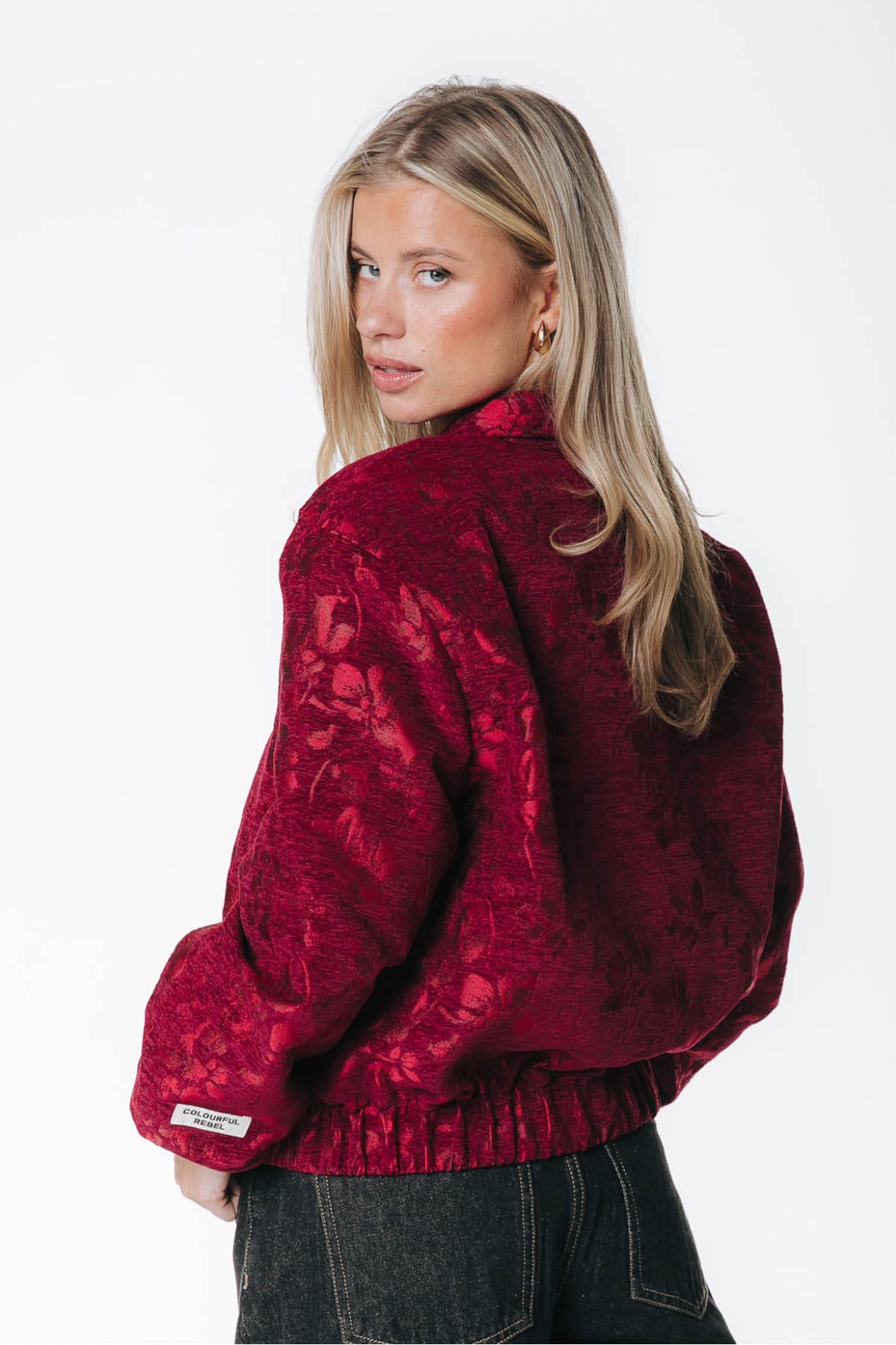 Jacke Bente Zip Up Jacquard Red Jacke Colourful Rebel 